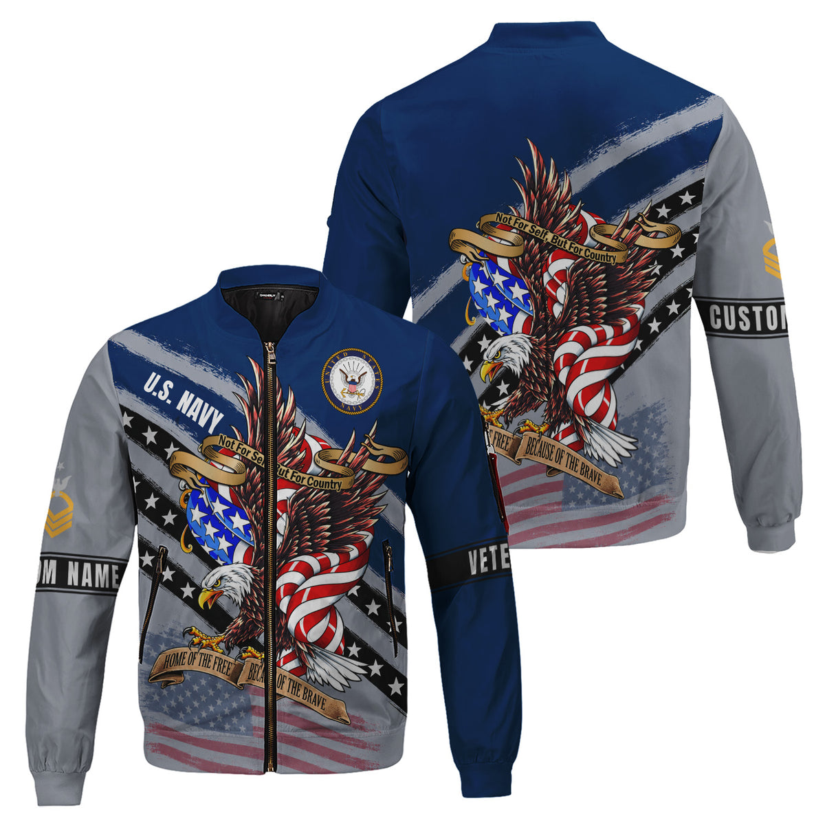 Personalized US Navy Bomber Jacket Custom Rank Name
