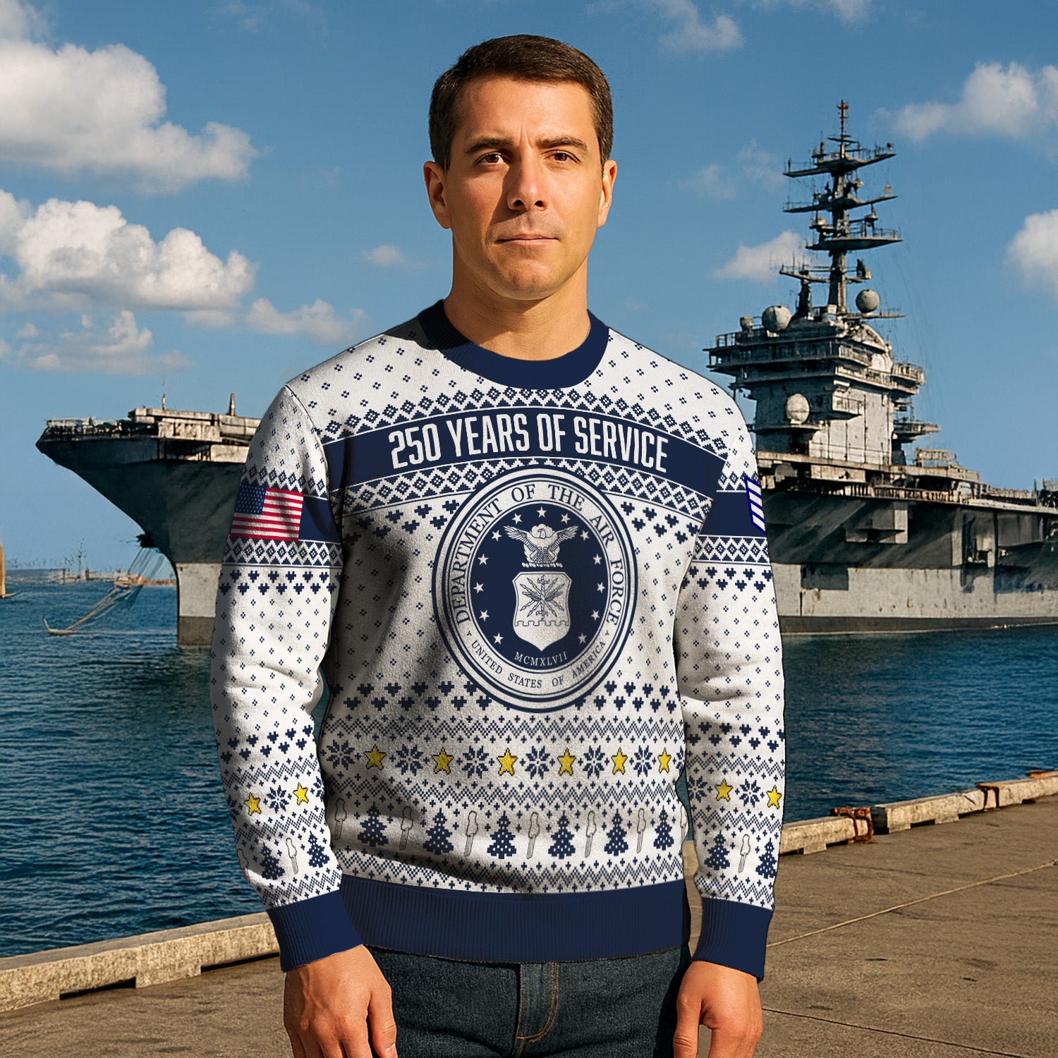 Custom Ranks US Air Force Ugly Christmas Sweater for Women Men KRUST06