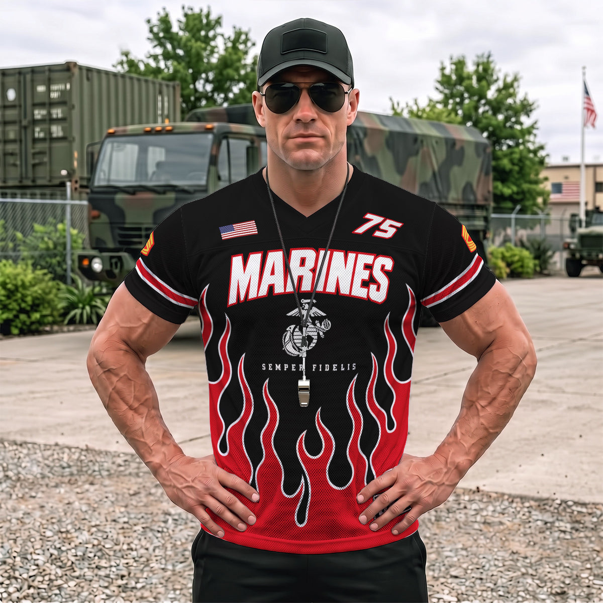 USMC Sports Jersey Custom Marine Rank Text and Jersey Number