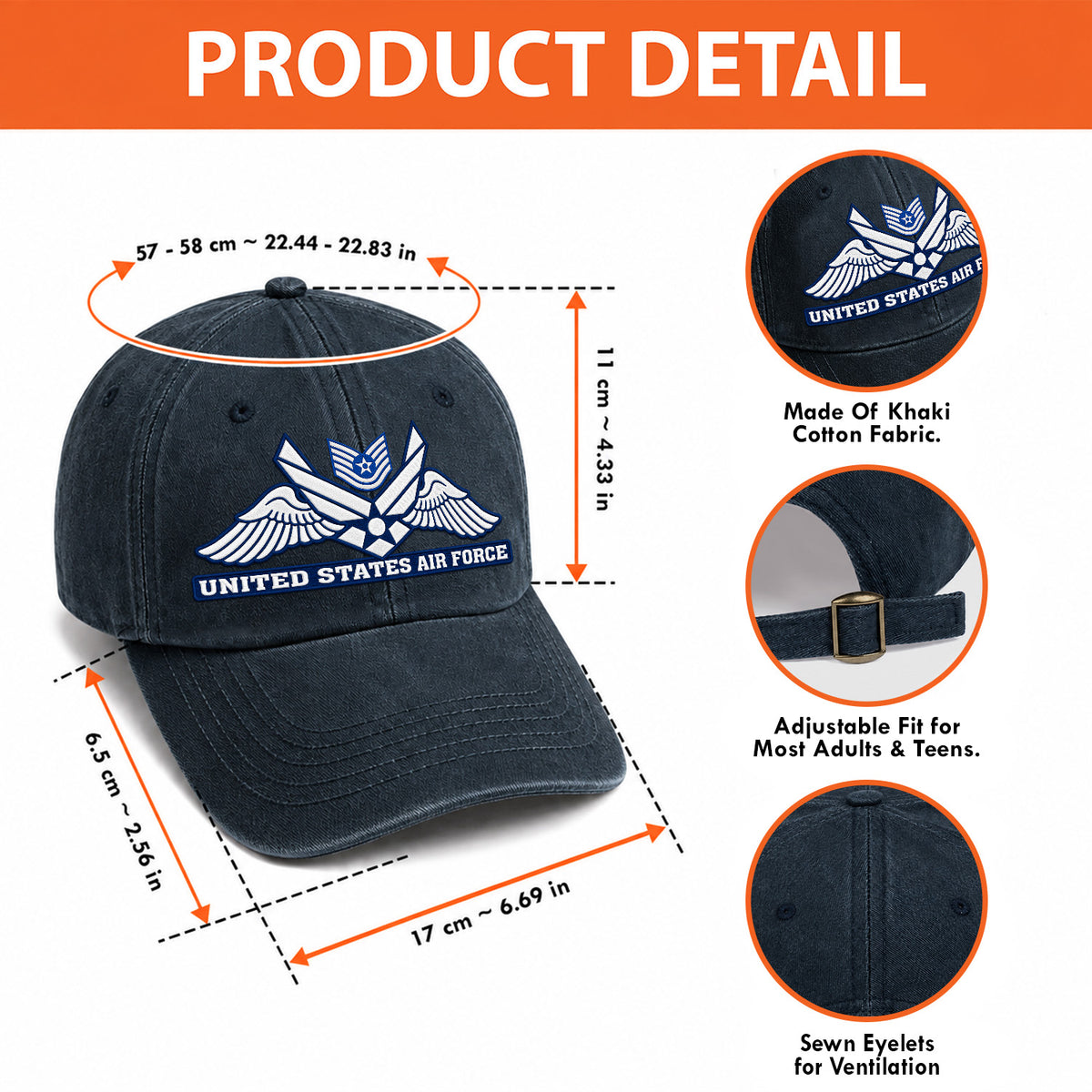 Custom U.S. Air Force Cotton Hat Personalized Rank and Name