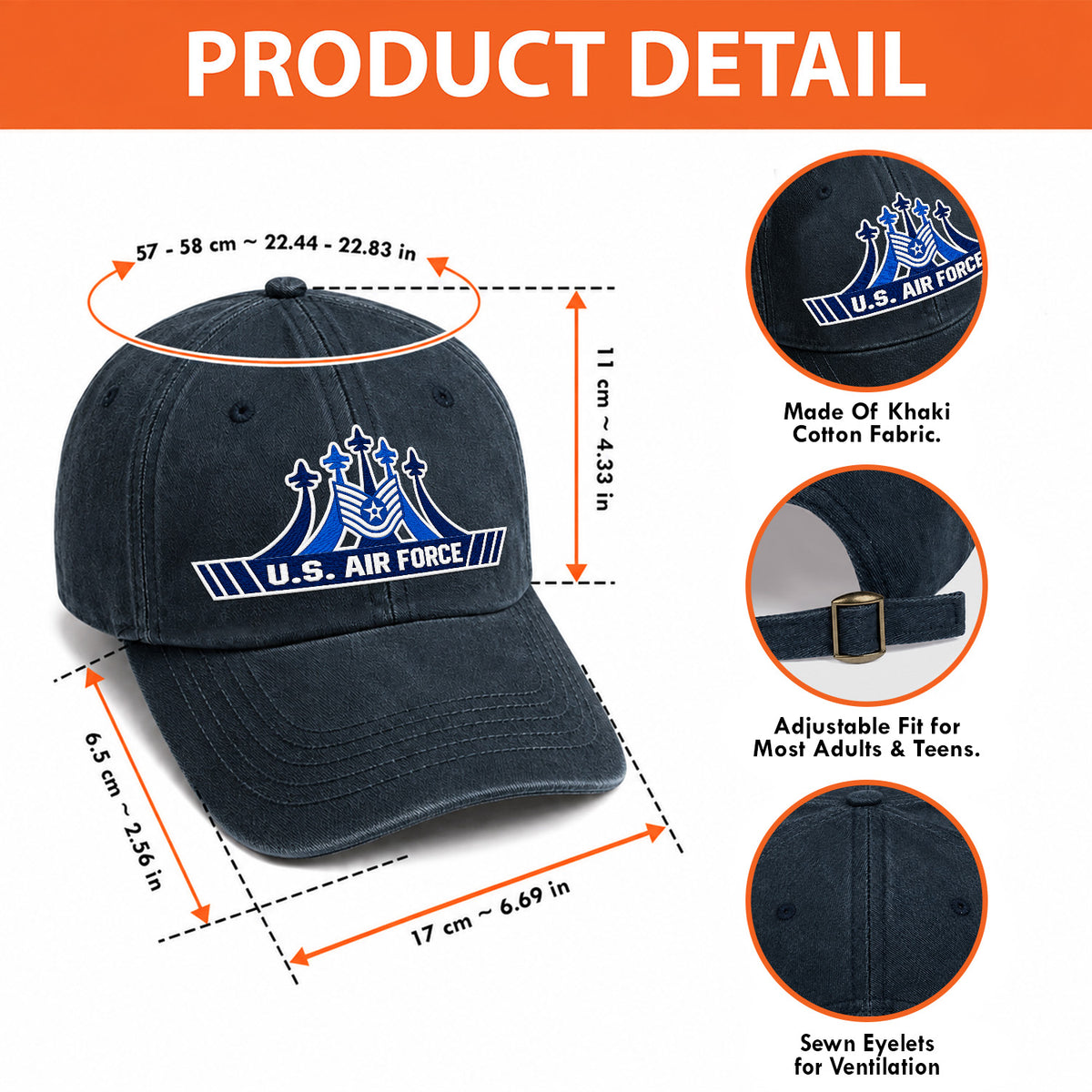 Personalized Air Force Military Washed Cap Custom Rank and Text