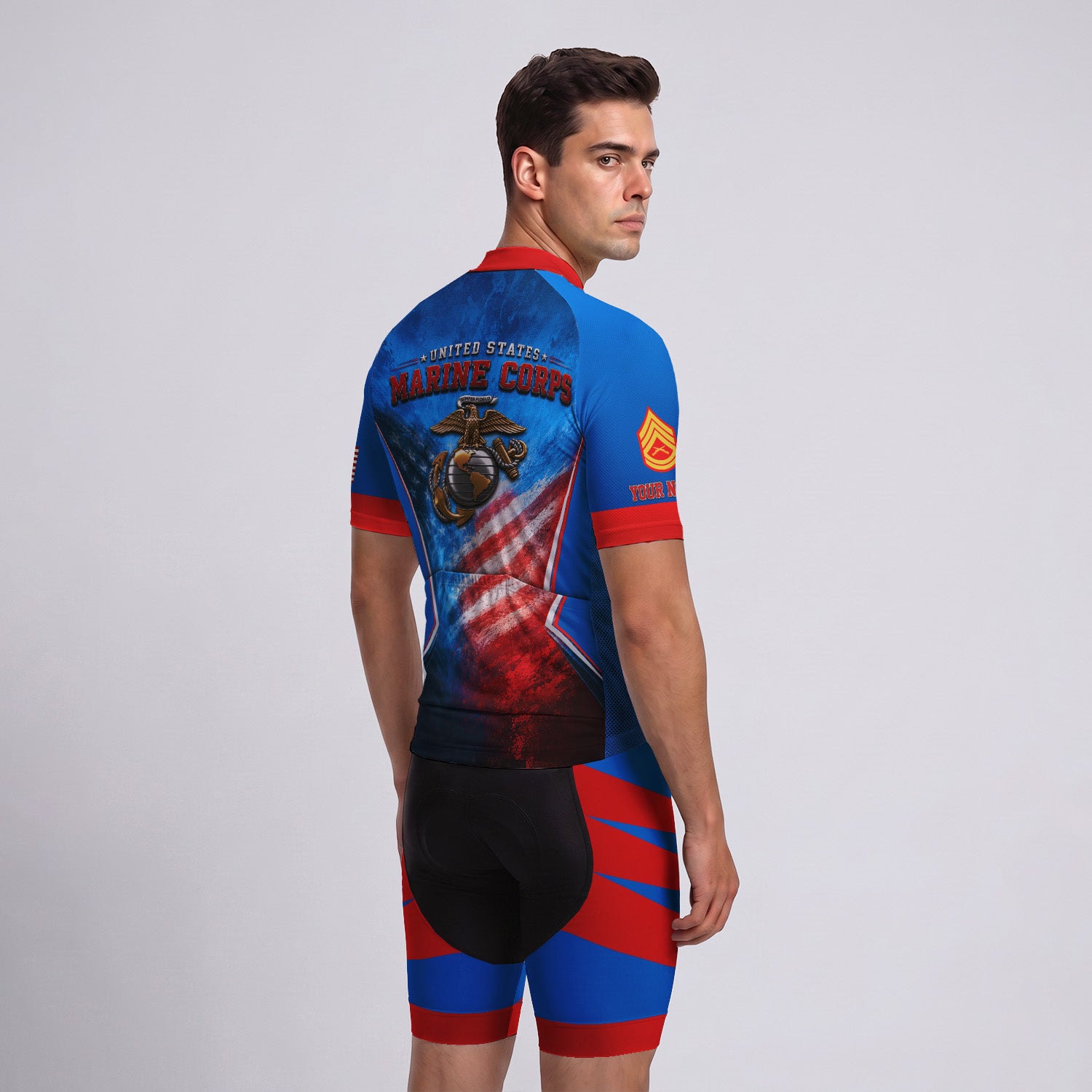 Custom Marine Corps Cycling Jersey Personalized Name & Military Rank