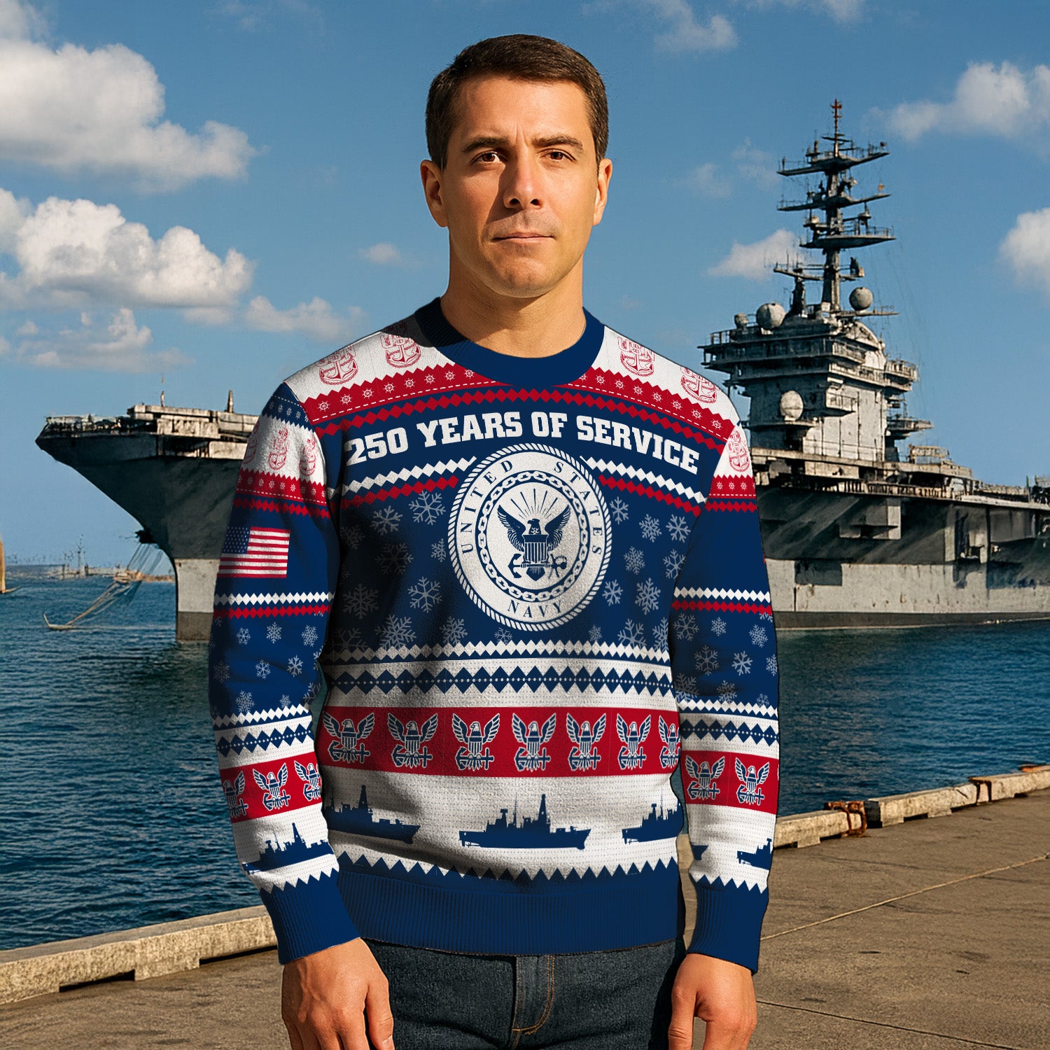 Custom Ranks US Navy Ugly Christmas Sweater for Women Men KRUST03