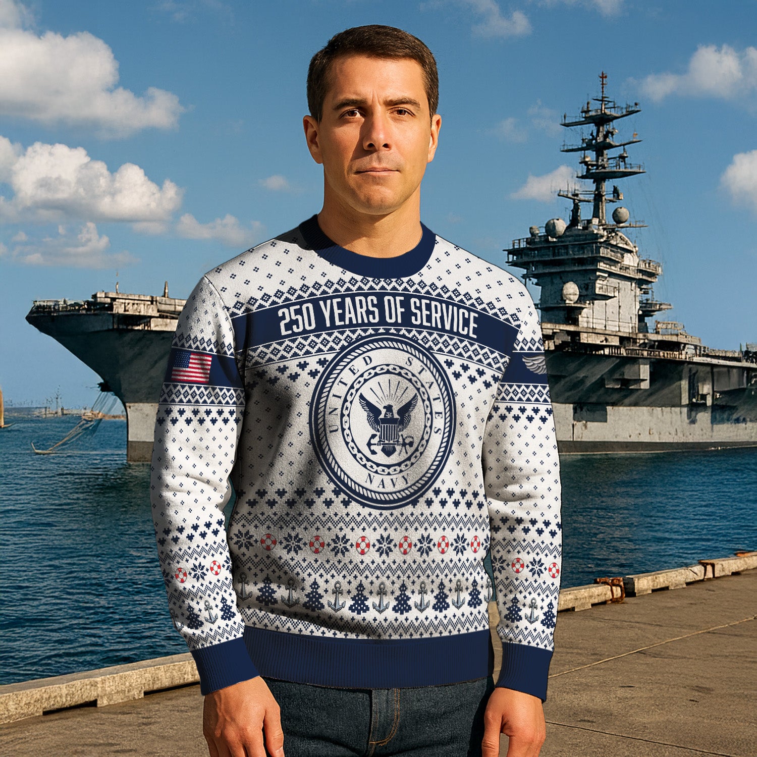 Custom Ranks US Navy Ugly Christmas Sweater for Women Men KRUST06