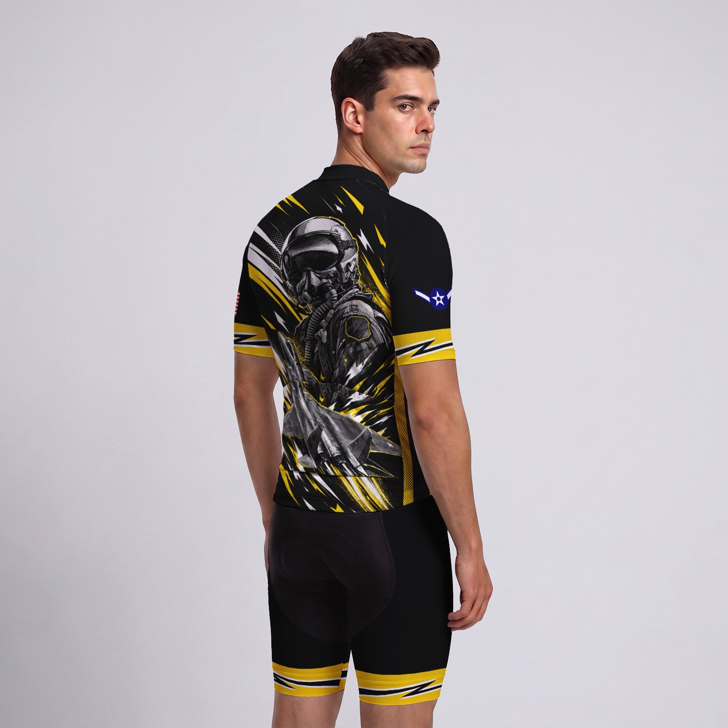 Custom USAF Cycling Jersey Personalized Name Rank Veteran Bike Shirt