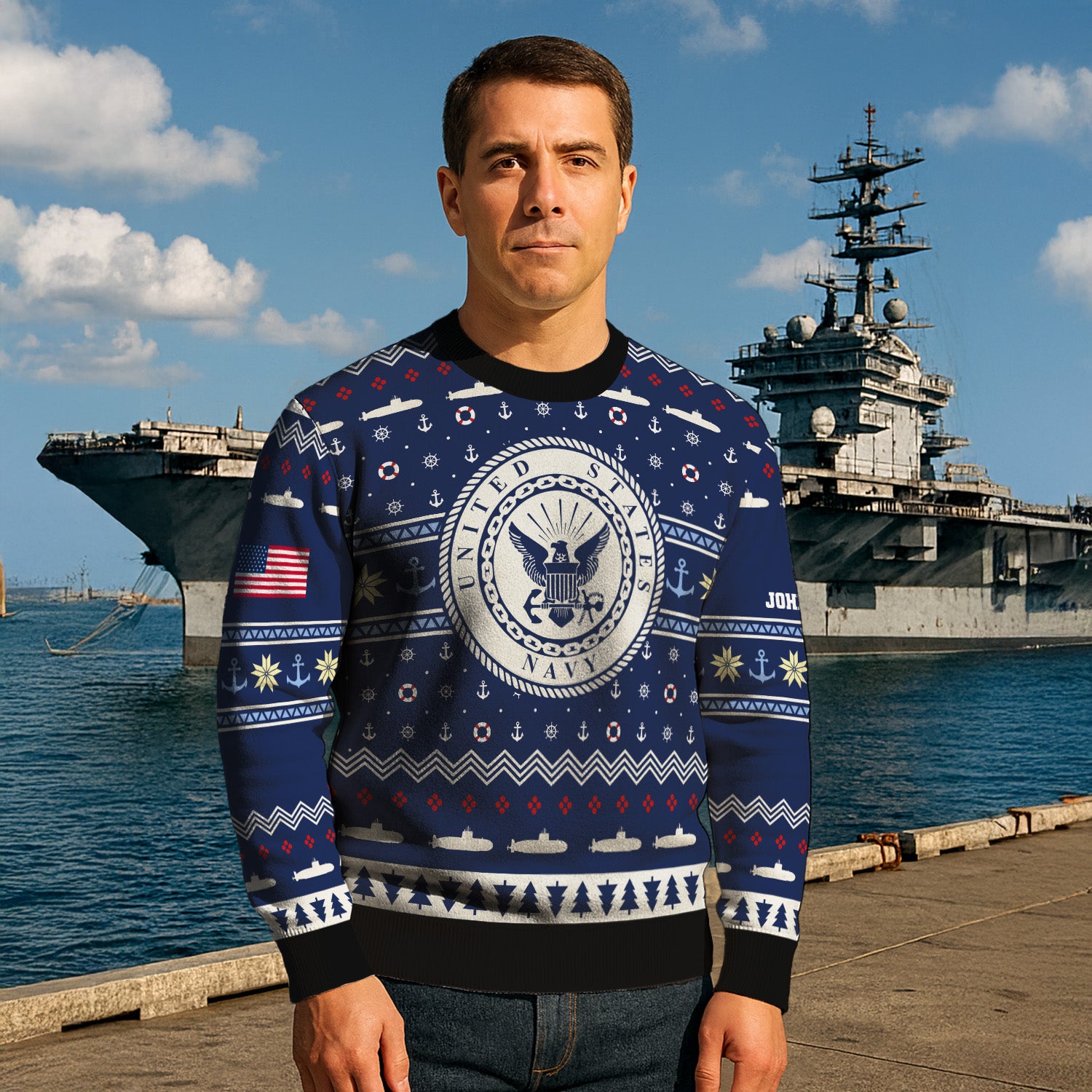 Custom Ranks And Text US Navy Ugly Christmas Sweater for Women Men KRUST01