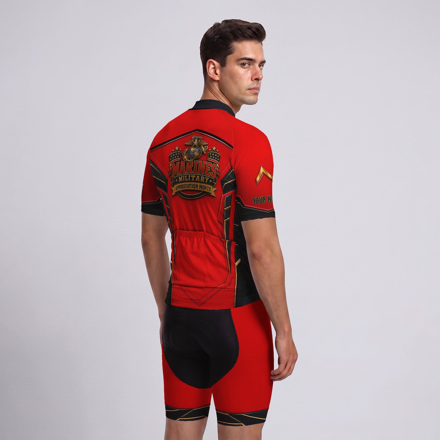 Personalized USMC Cycling Jersey Custom Military Name & Rank Gift