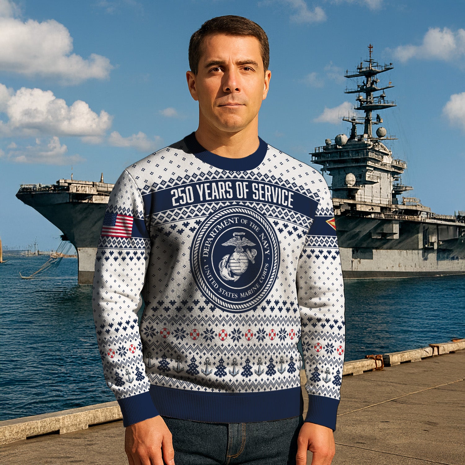 Custom Ranks USMC Ugly Christmas Sweater for Women Men KRUST06