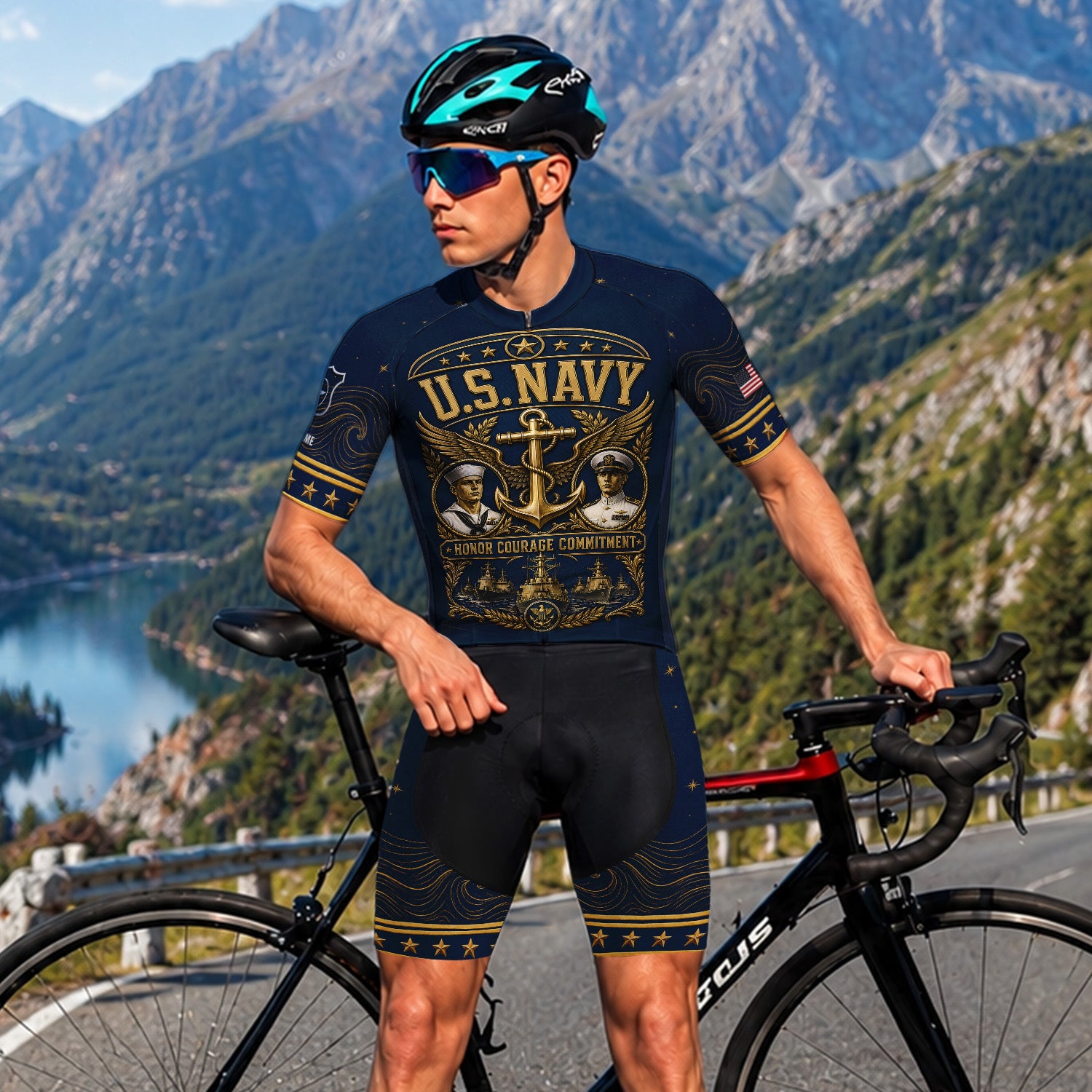 Personalized US Navy Cycling Jersey Custom Name & Rank Shirt