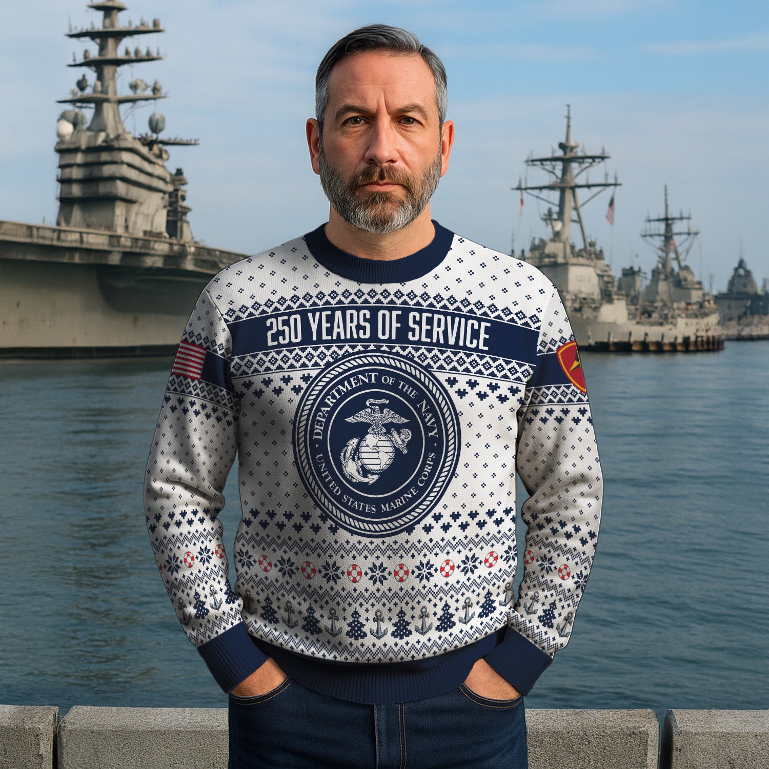 Custom Ranks USMC Ugly Christmas Sweater for Women Men KRUST06