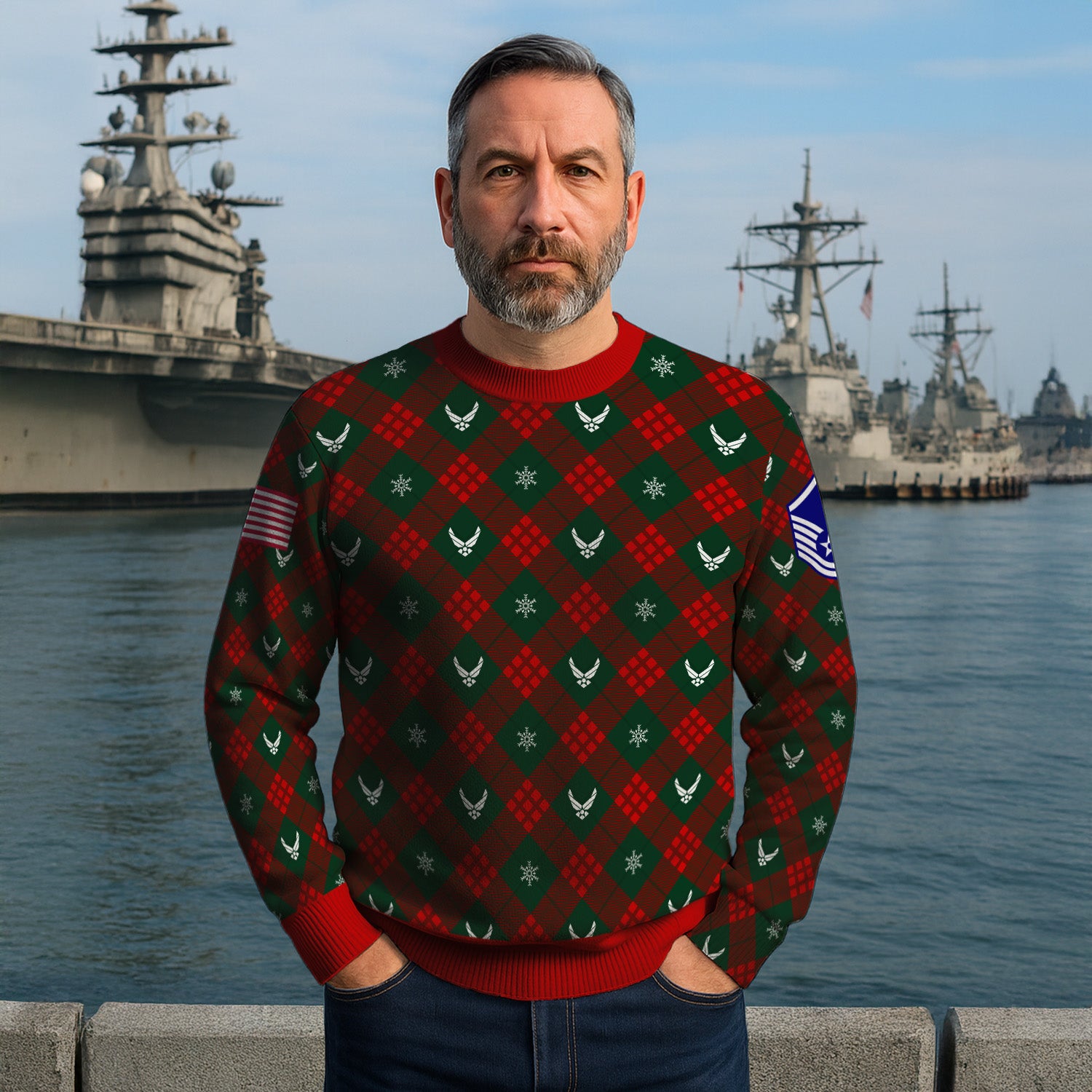 Custom Ranks US Air Force Ugly Christmas Sweater for Women Men KRUST08