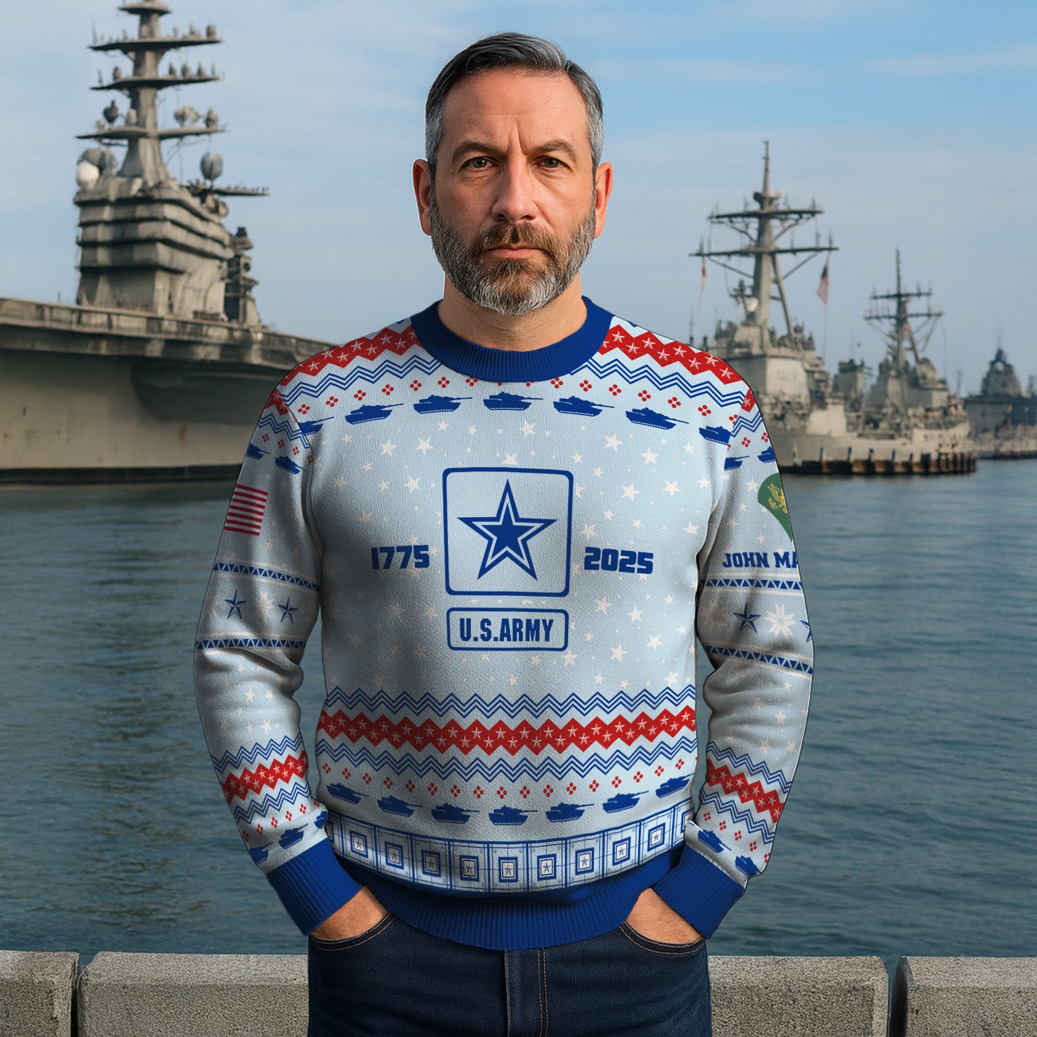 Custom Ranks And Text US Army Ugly Christmas Sweater for Women Men KRUST02