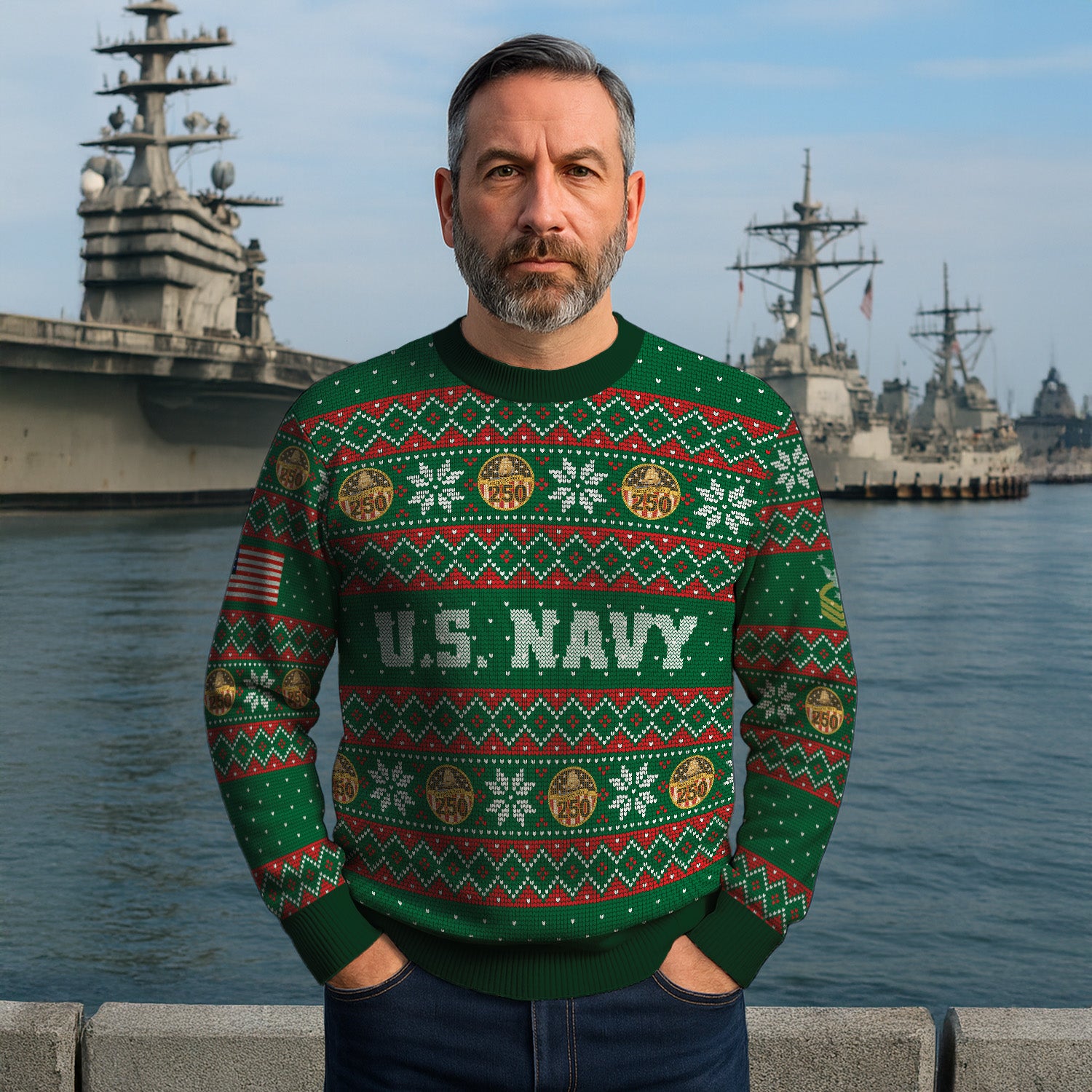 Custom Ranks US Navy Ugly Christmas Sweater for Women Men KRUST09
