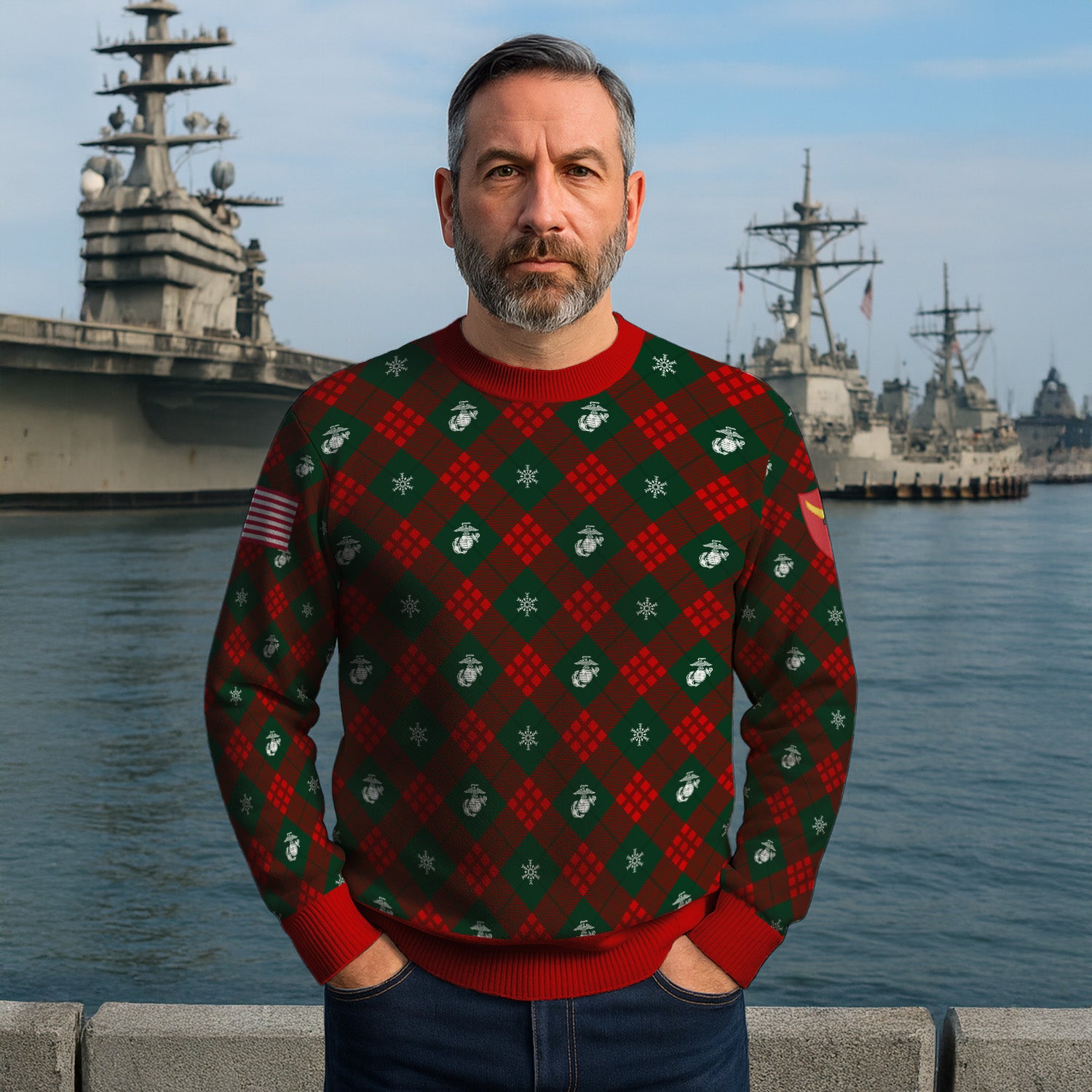 Custom Ranks USMC Ugly Christmas Sweater for Women Men KRUST08