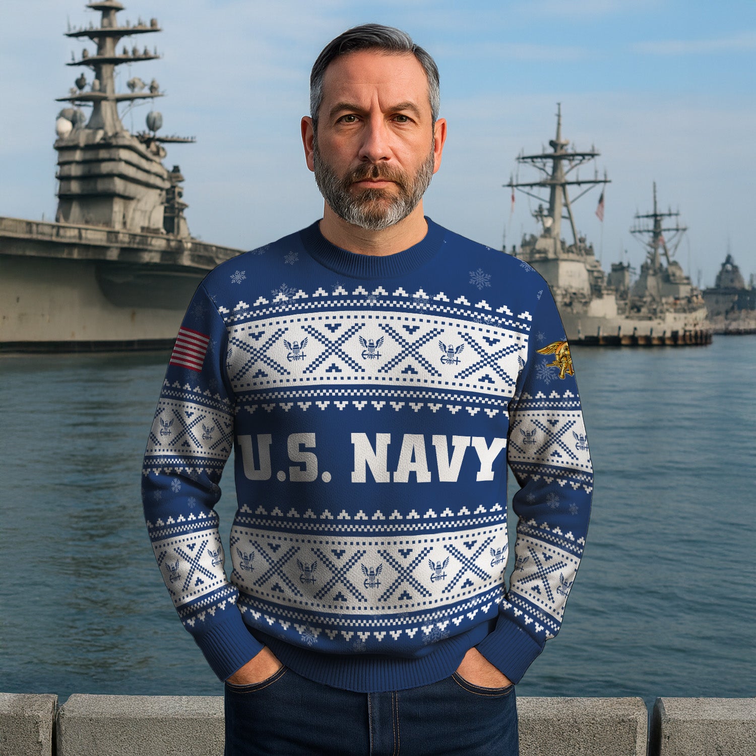 Custom Ranks US Navy Ugly Christmas Sweater for Women Men KRUST05