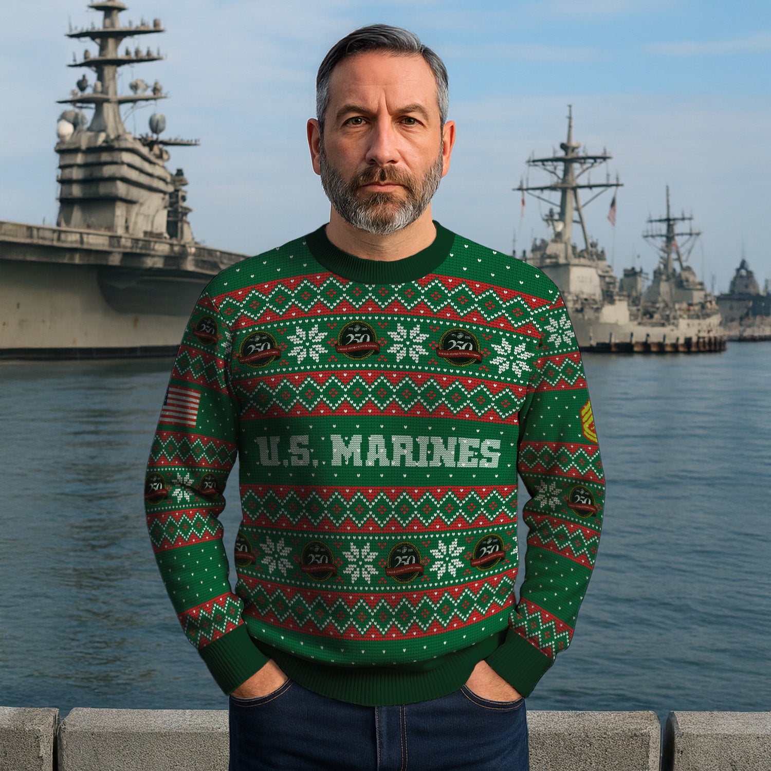Custom Ranks USMC Ugly Christmas Sweater for Women Men KRUST09