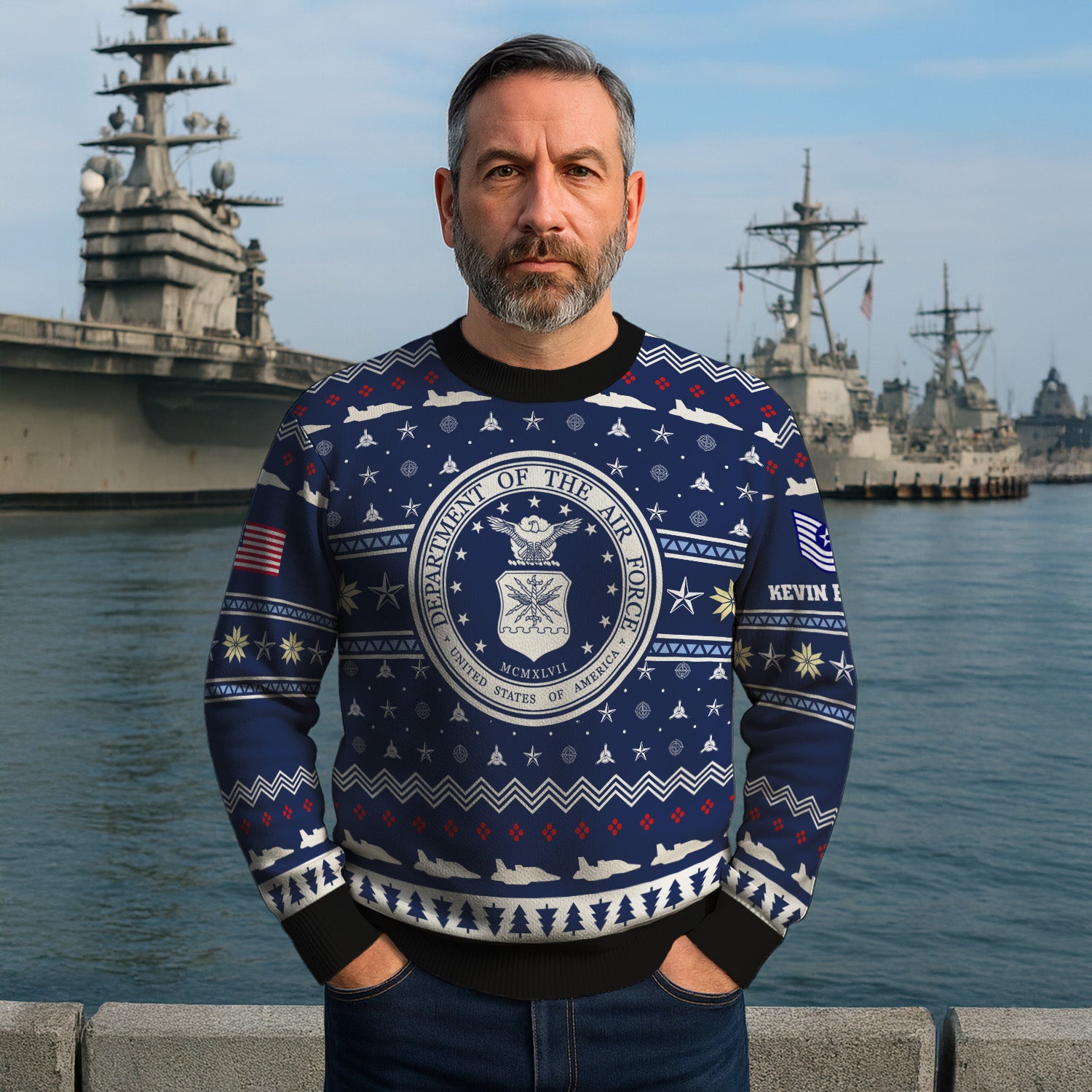 Custom Ranks And Text US Air Force Ugly Christmas Sweater for Women Men KRUST01