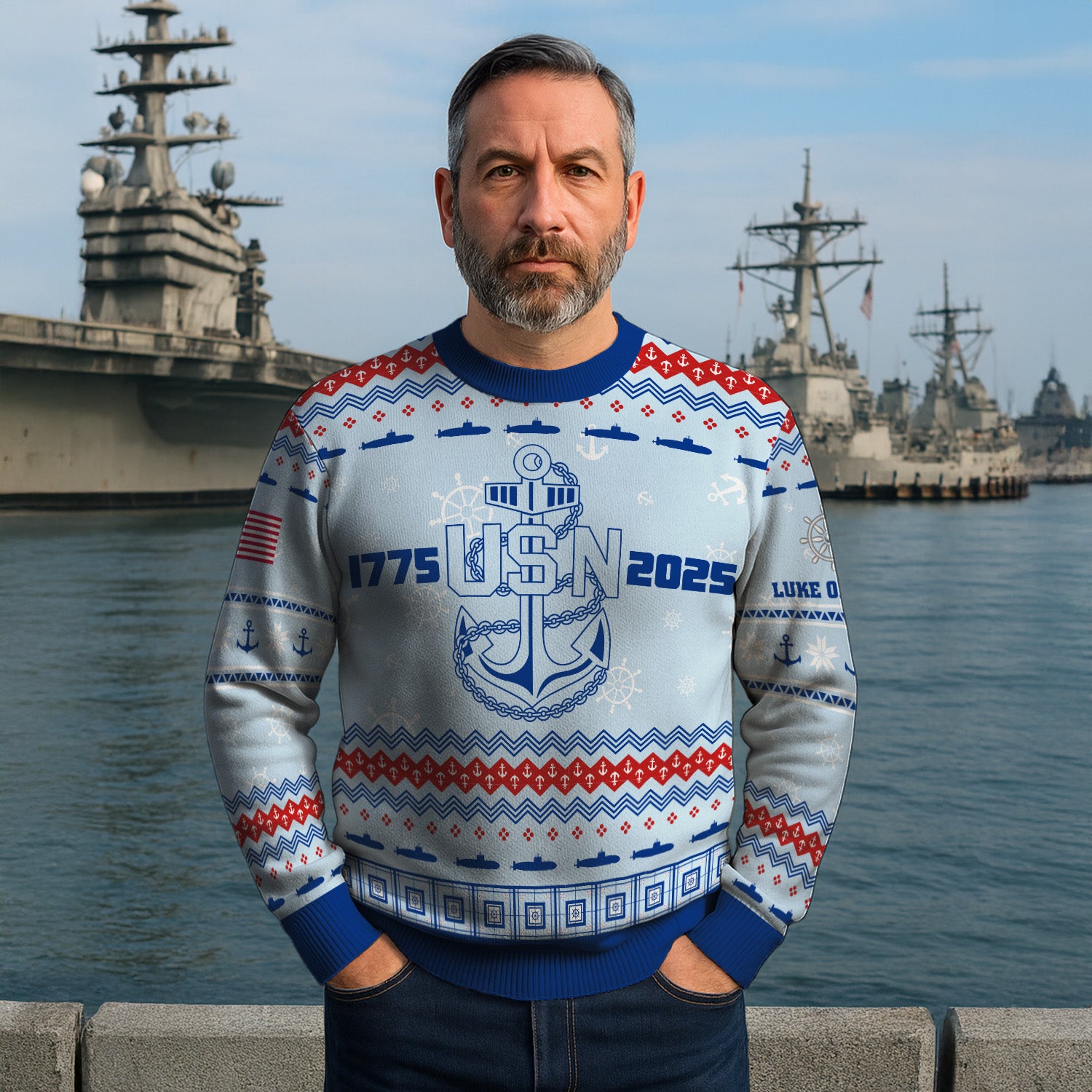 Custom Ranks And Text US Navy Ugly Christmas Sweater for Women Men KRUST02