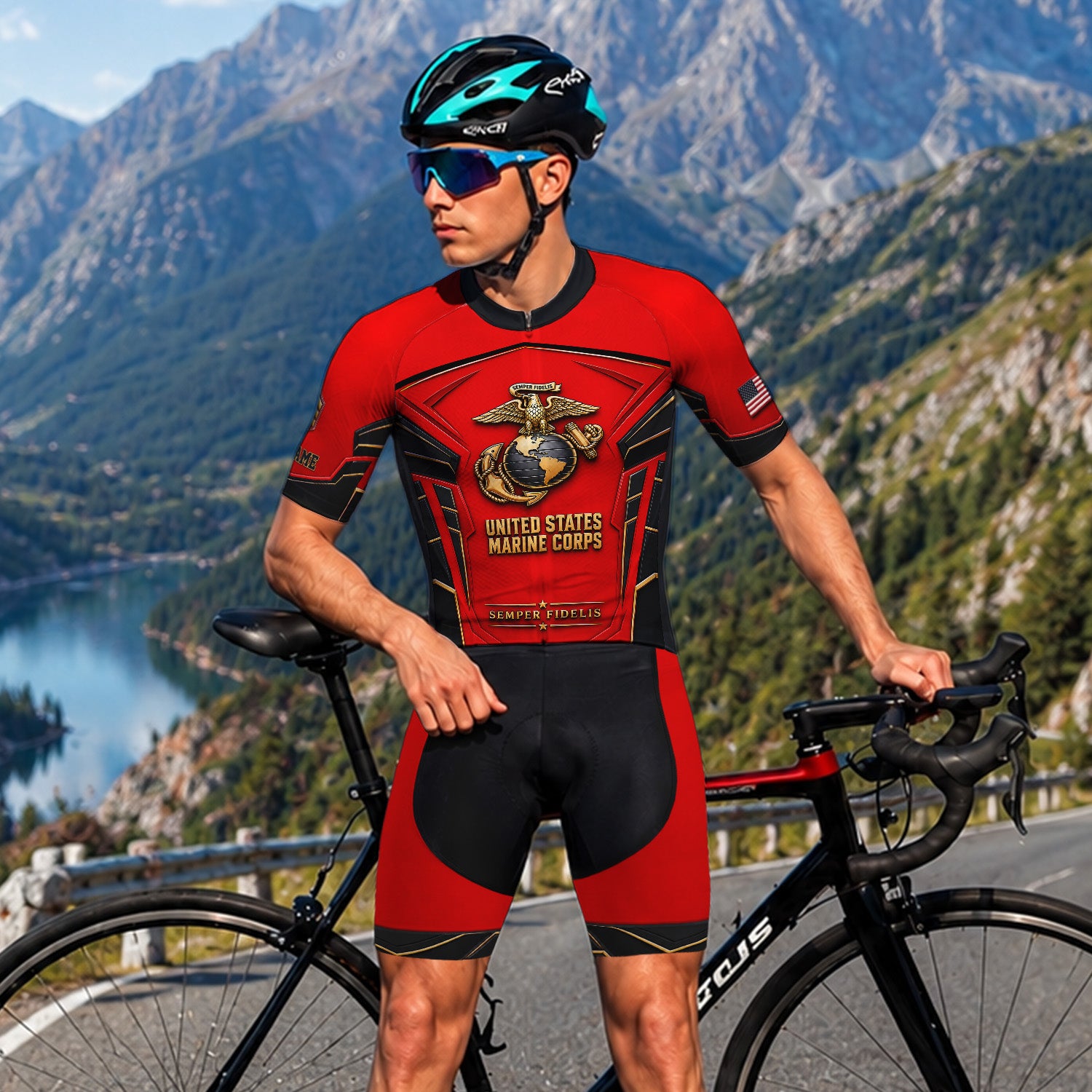 Personalized USMC Cycling Jersey Custom Military Name & Rank Gift