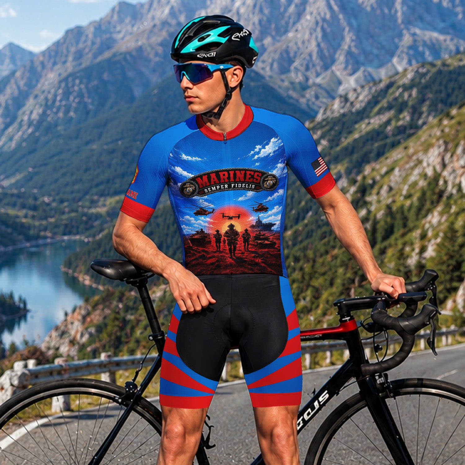 Custom Marine Corps Cycling Jersey Personalized Name & Military Rank