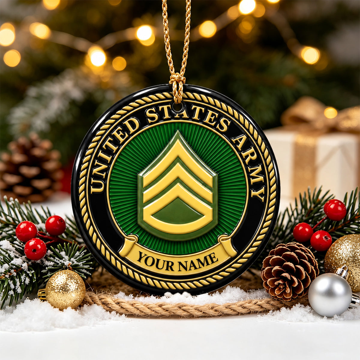 Personalized U.S. Army 3D Relief Ceramic Ornament Custom Rank and Text