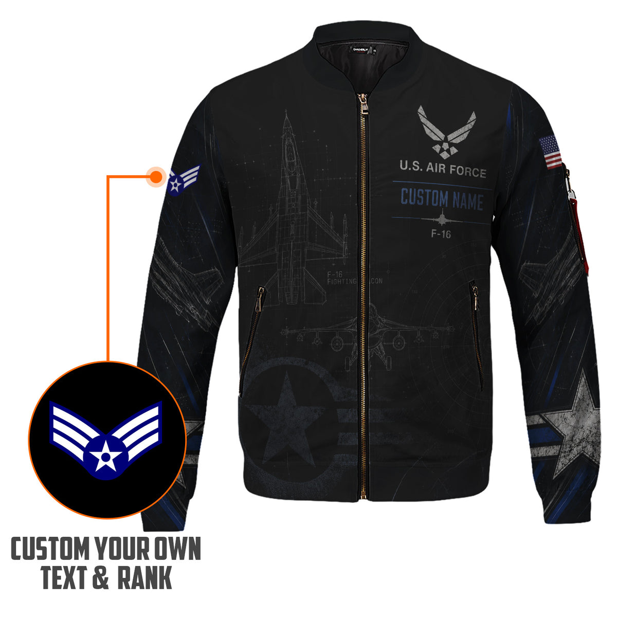 Custom USAF Veteran Bomber Jacket Personalized Name Rank Military Gift