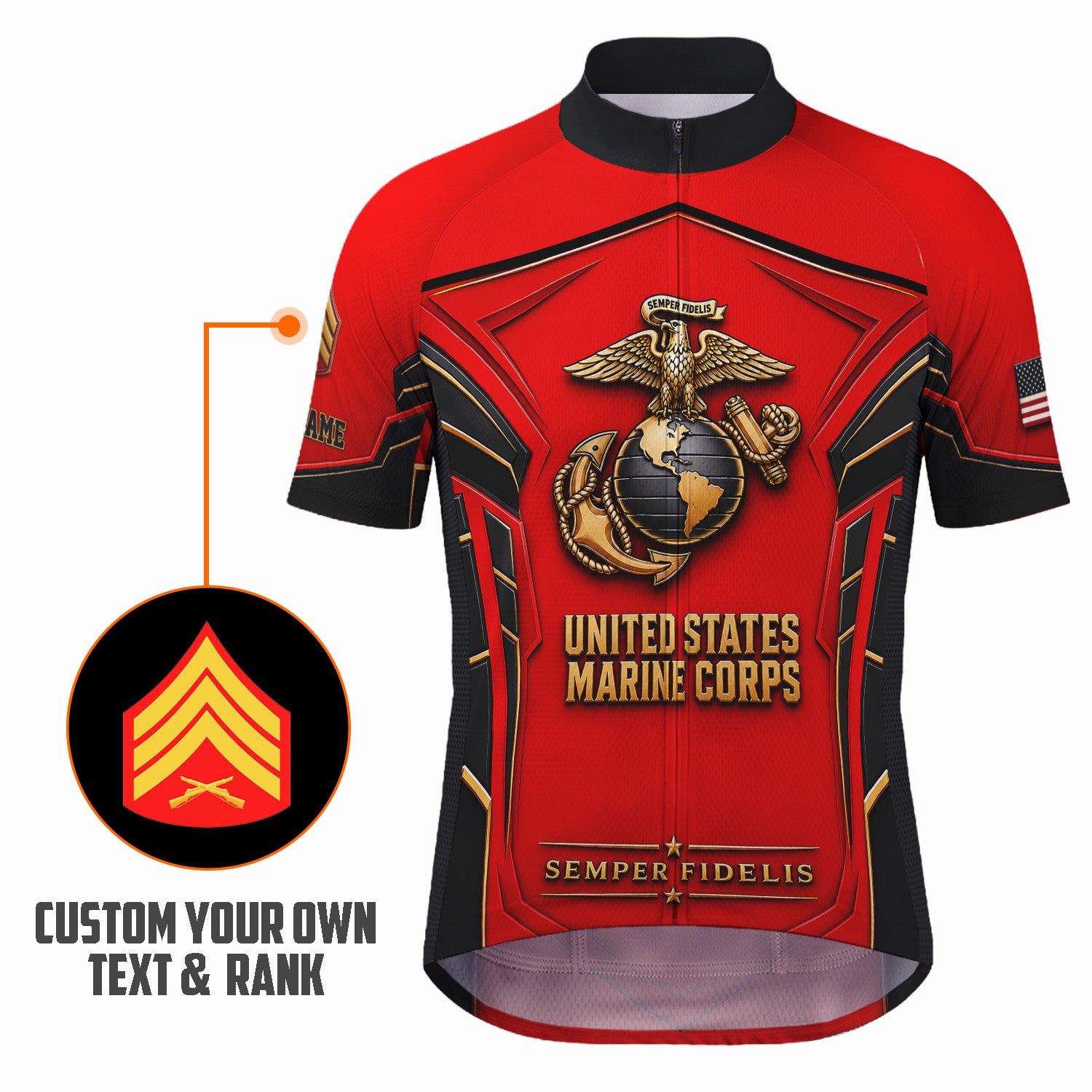 Personalized USMC Cycling Jersey Custom Military Name & Rank Gift