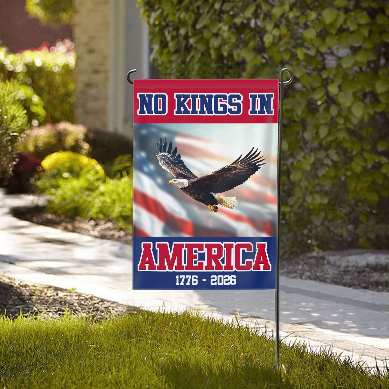 No King In America 1776 - 2026 Garden Flag 12''x18'' Twin-Side Printing