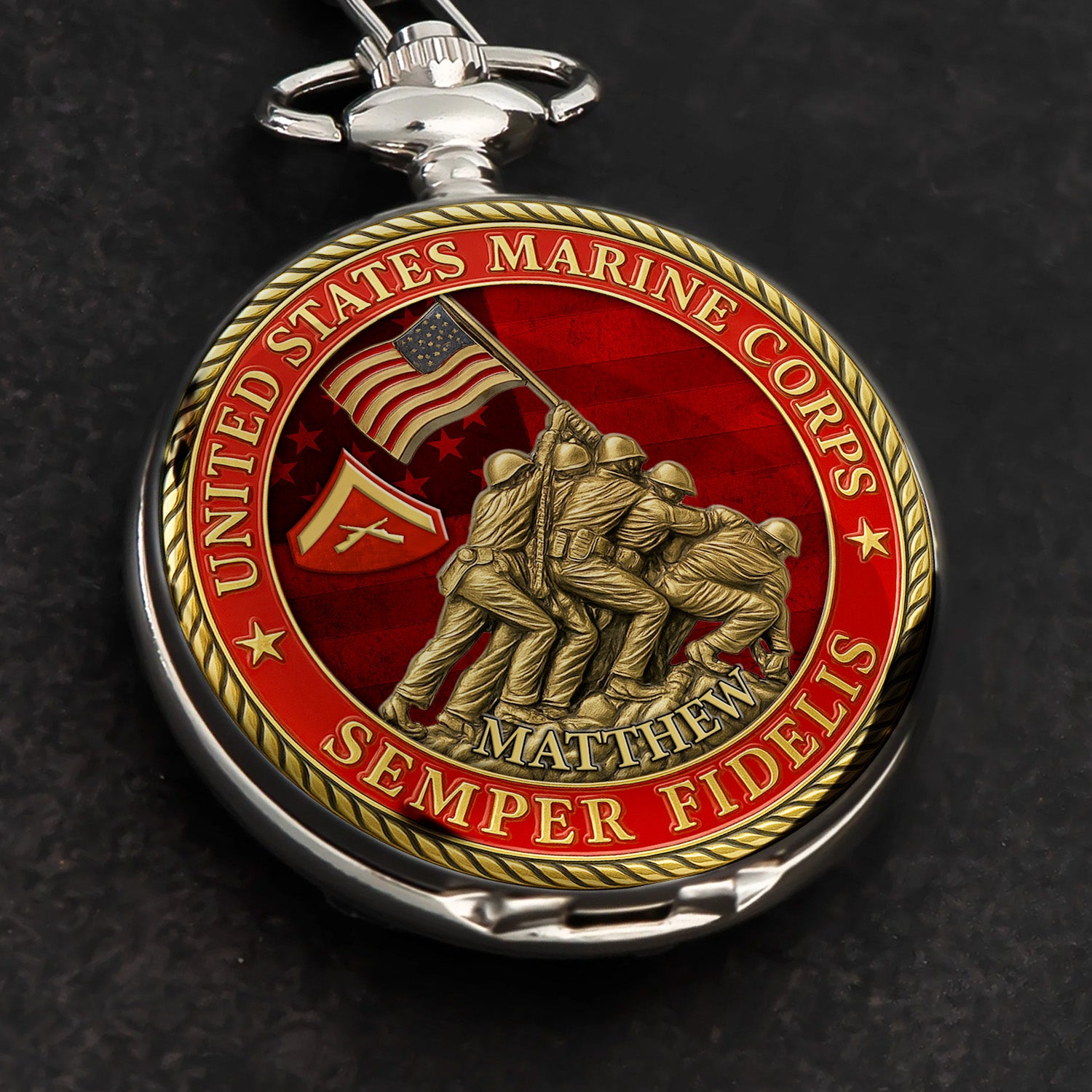 USMC Iwo Jima Pocket Watch – Personalized Marine Corps Veteran Gift