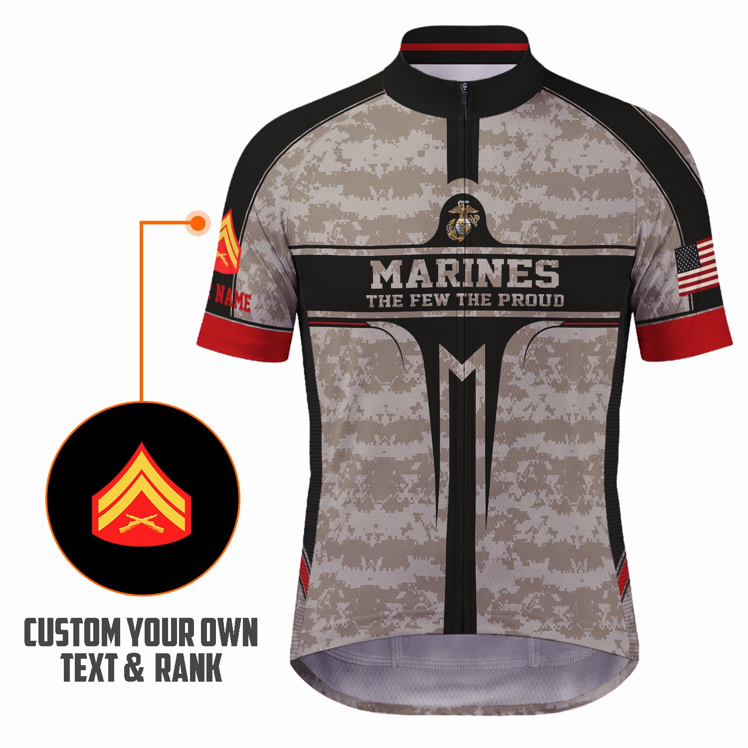 Personalized USMC Cycling Jersey Custom Name & Rank Marine Veteran Shirt
