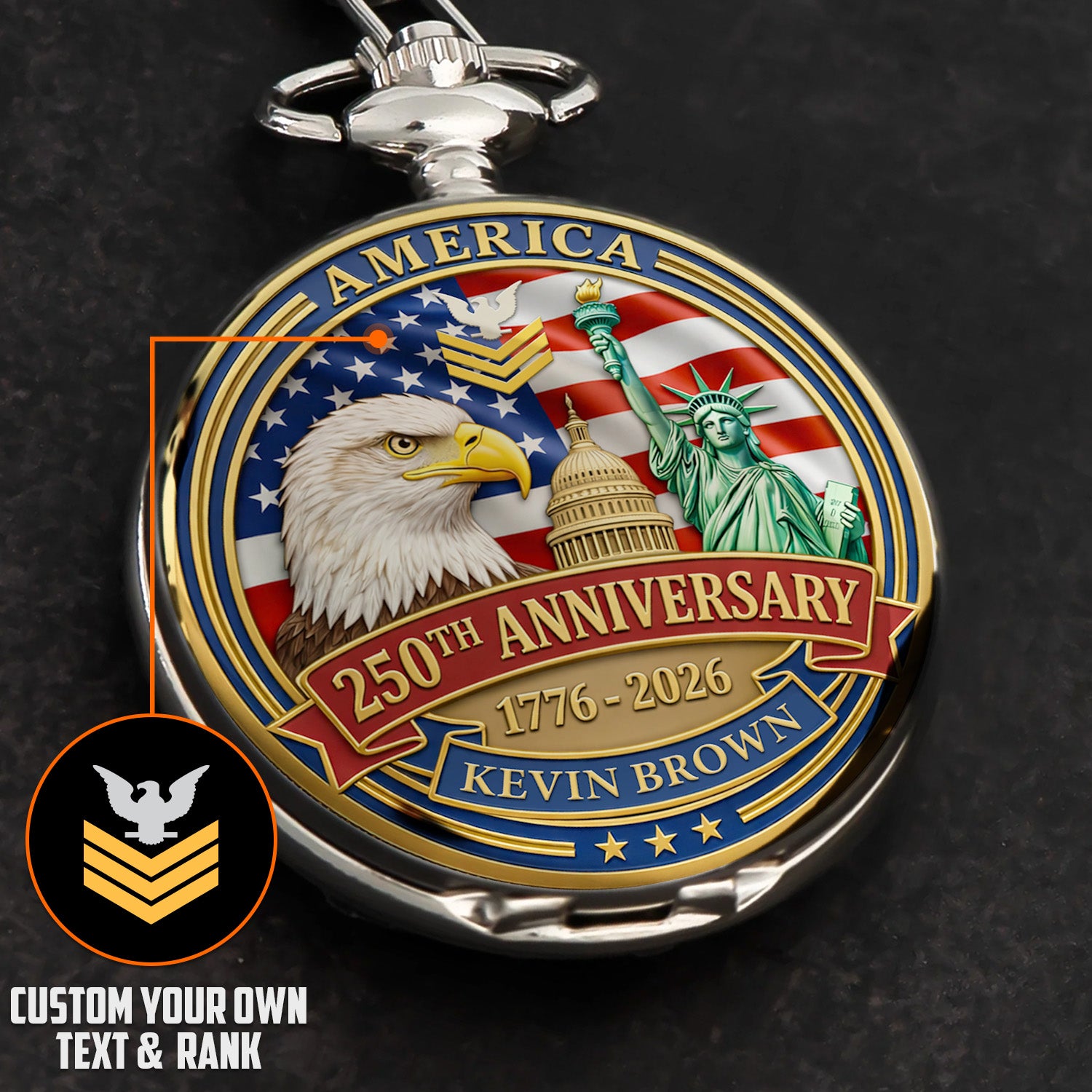US Navy 250 Years Pocket Watch Personalized Veteran Keepsake