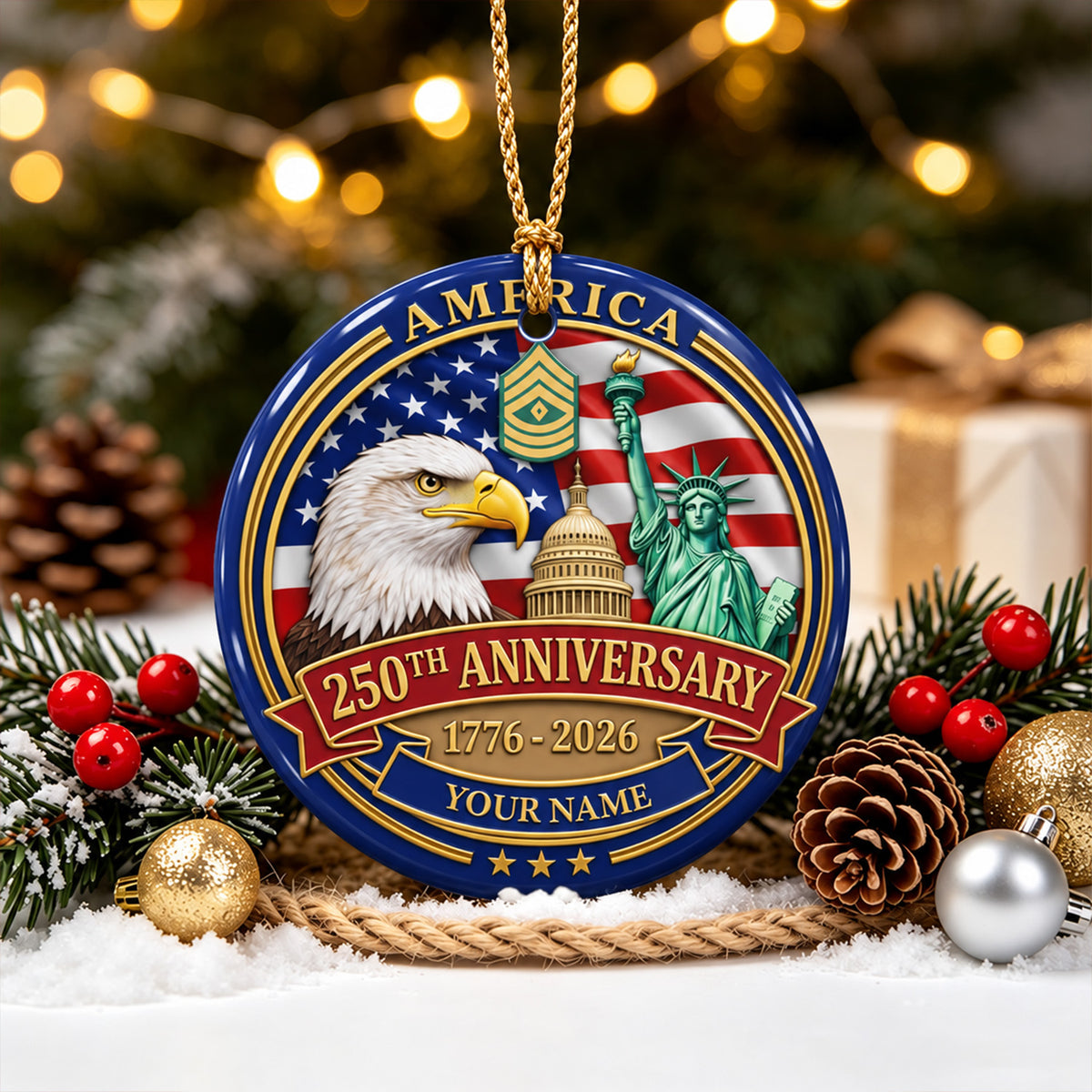 Custom U.S. Army Ceramic Ornament Personalized Military Rank and Text