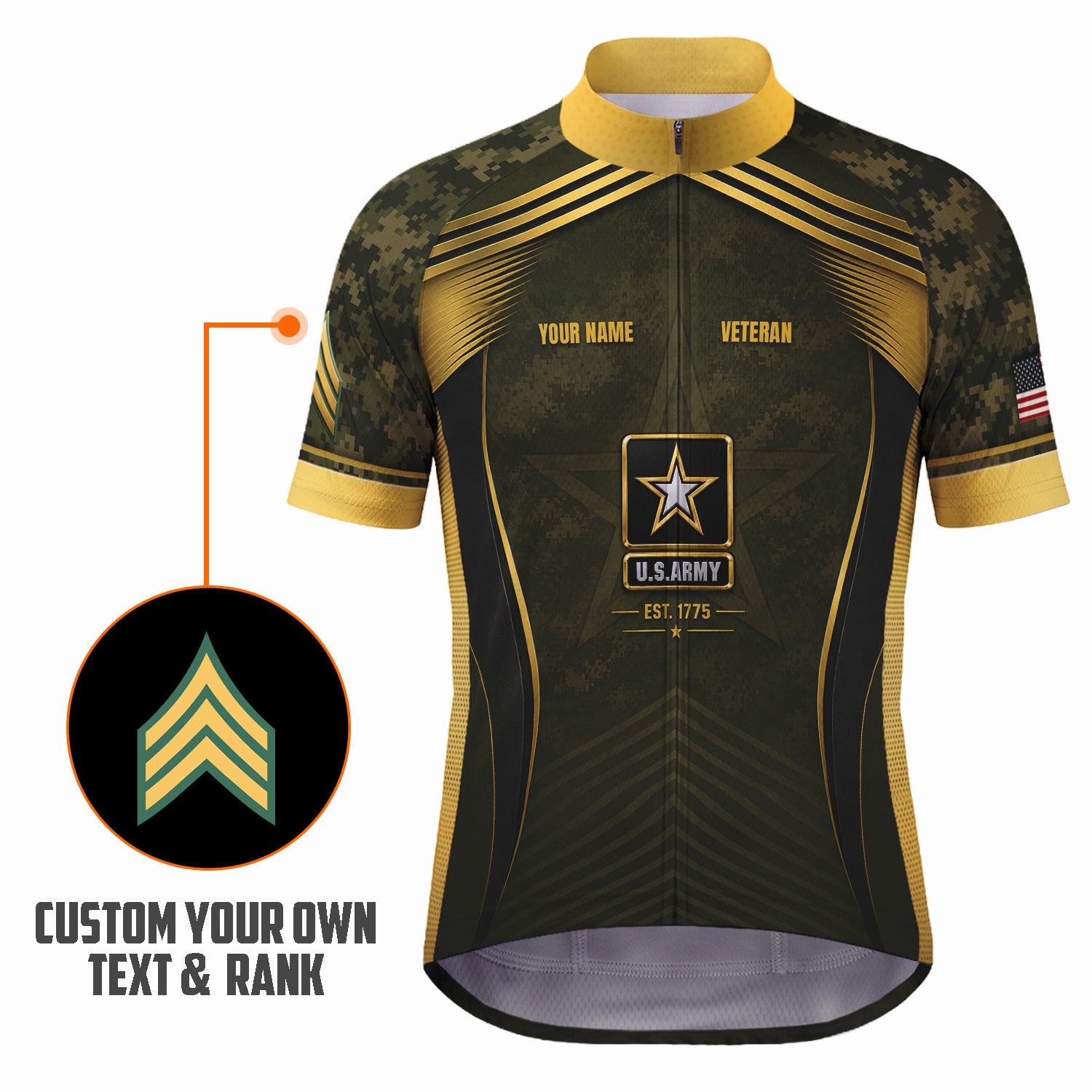 Personalized U.S. Army Cycling Jersey Custom Name & Rank Veteran Shirt