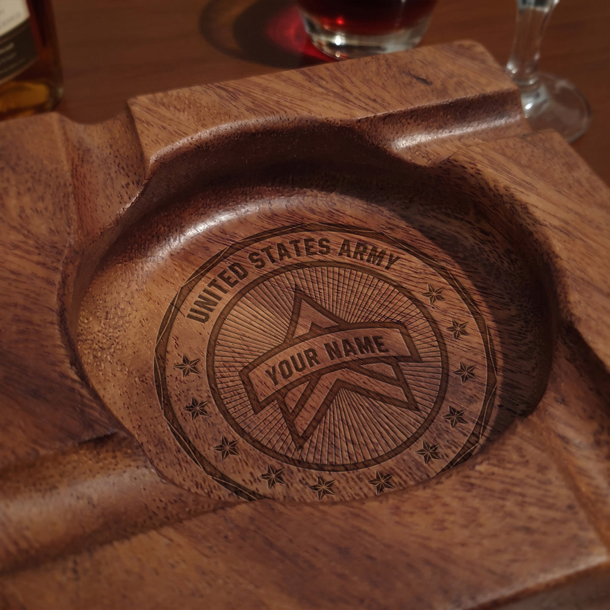 Custom Army Veteran Cigar Ashtray Personalized Rank and Text