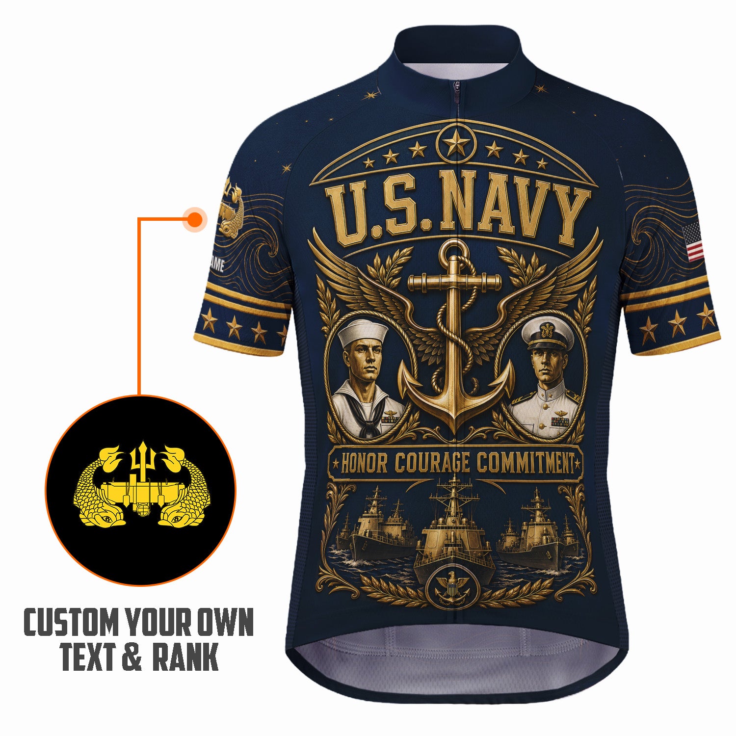 Personalized US Navy Cycling Jersey Custom Name & Rank Shirt