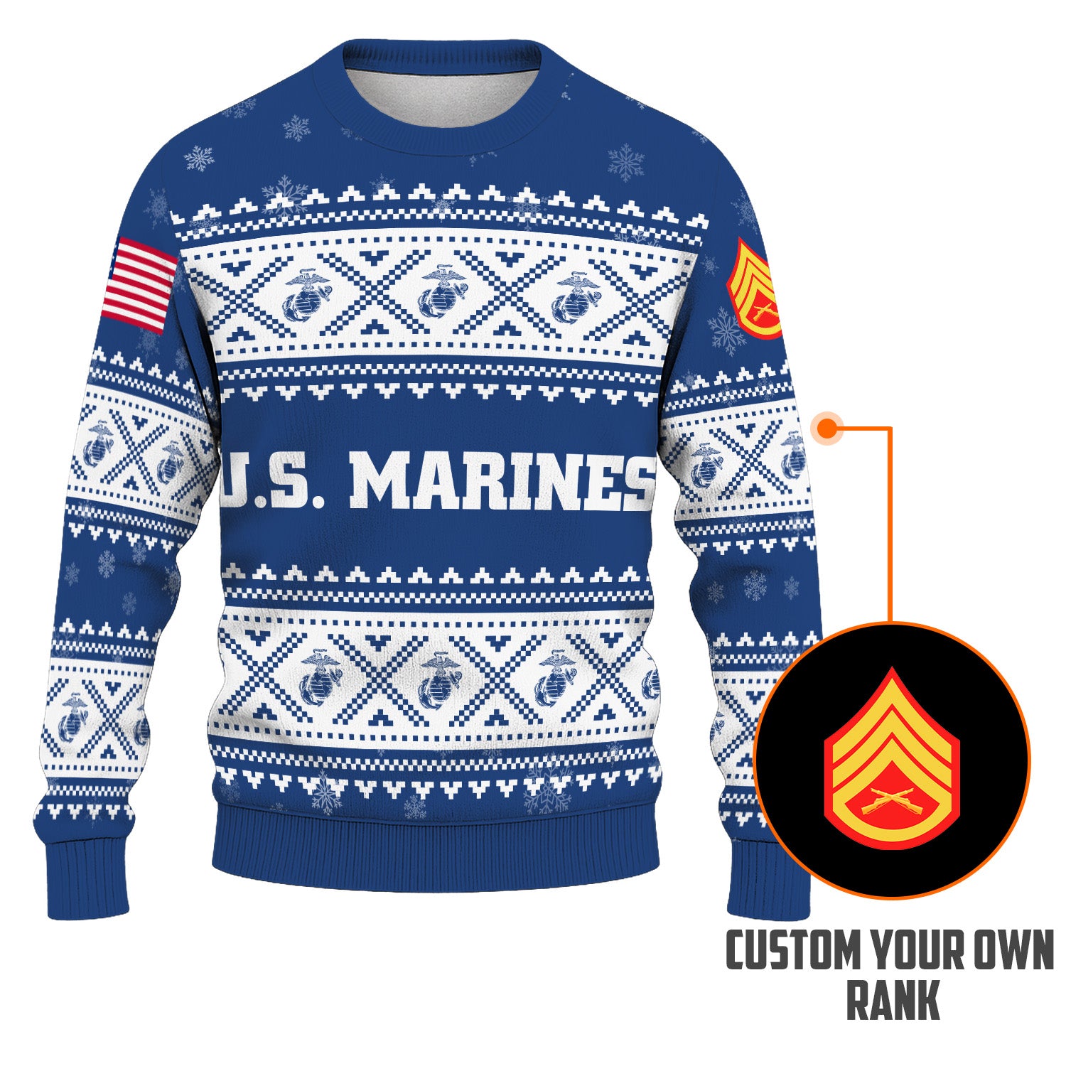 Custom Ranks USMC Ugly Christmas Sweater for Women Men KRUST05