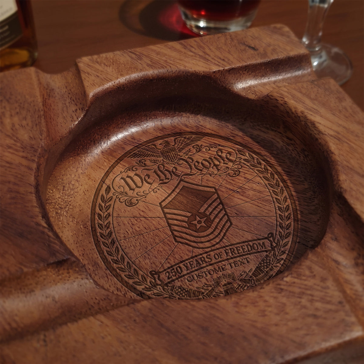 U.S. Air Force Wooden Cigar Ashtray Personalized Rank and Custom Text
