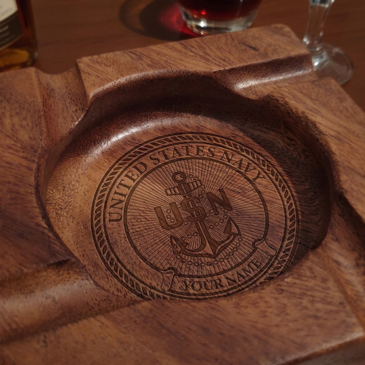 Personalized U.S. Army Cigar Ashtray Custom Rank and Text Gift
