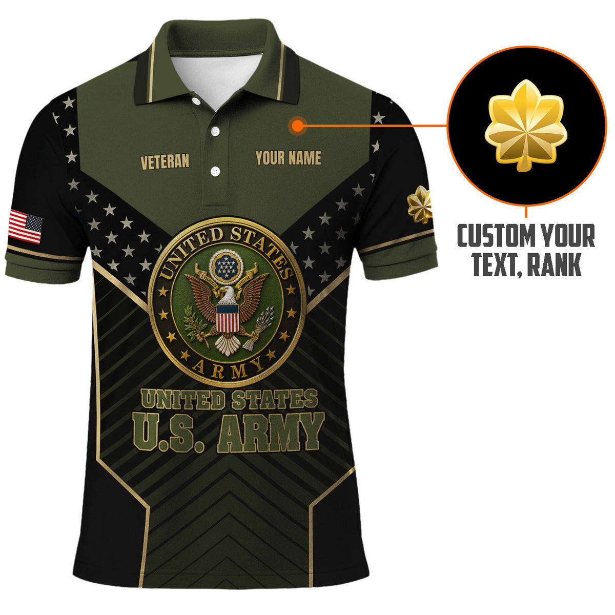 US Army Military Personalized Rank Polo Shirt Gift for Men