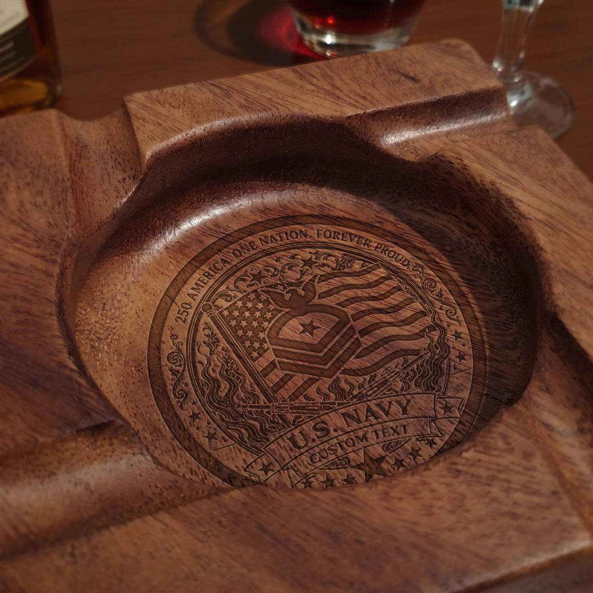 Custom Army Wooden Ashtray Personalized Rank and Custom Text Gift