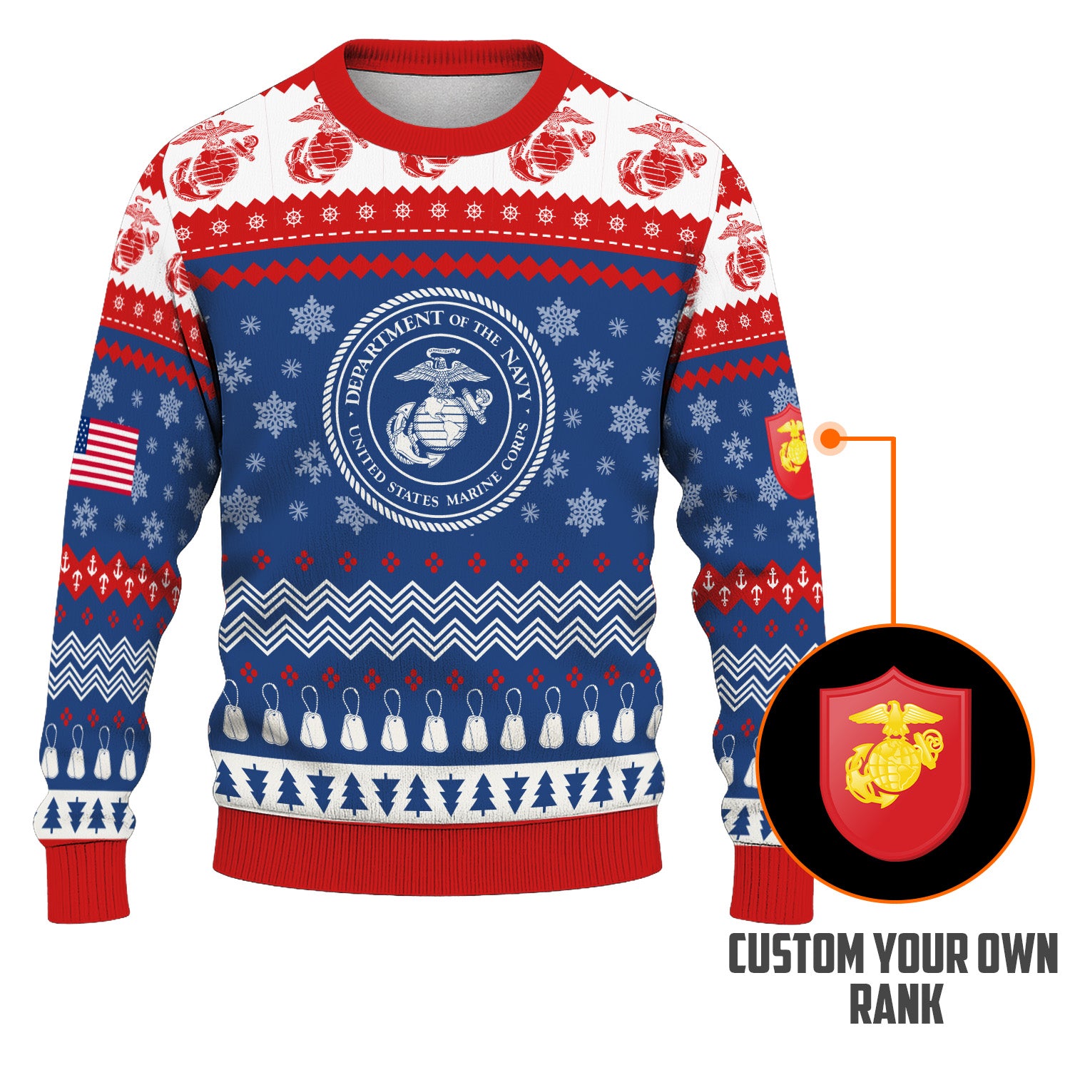 Custom Ranks USMC Ugly Christmas Sweater for Women Men KRUST04