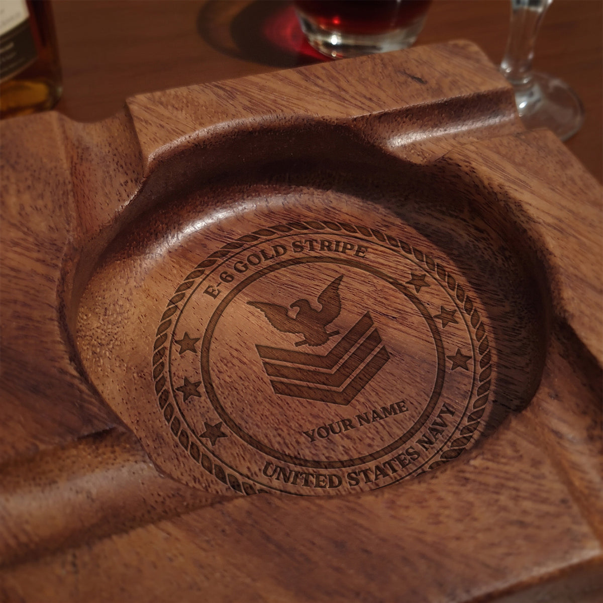 Personalized Navy Military Cigar Ashtray Custom Rank and Text