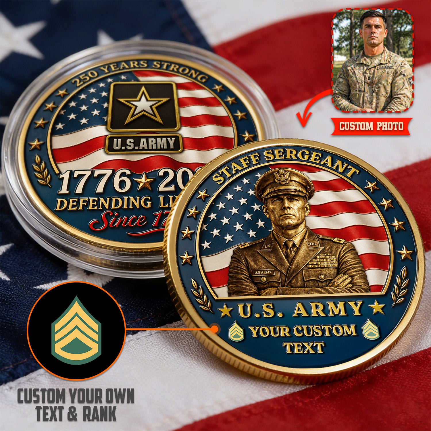 Custom U.S. Army  Veteran Coin with Photo – Personalized Military Keepsake