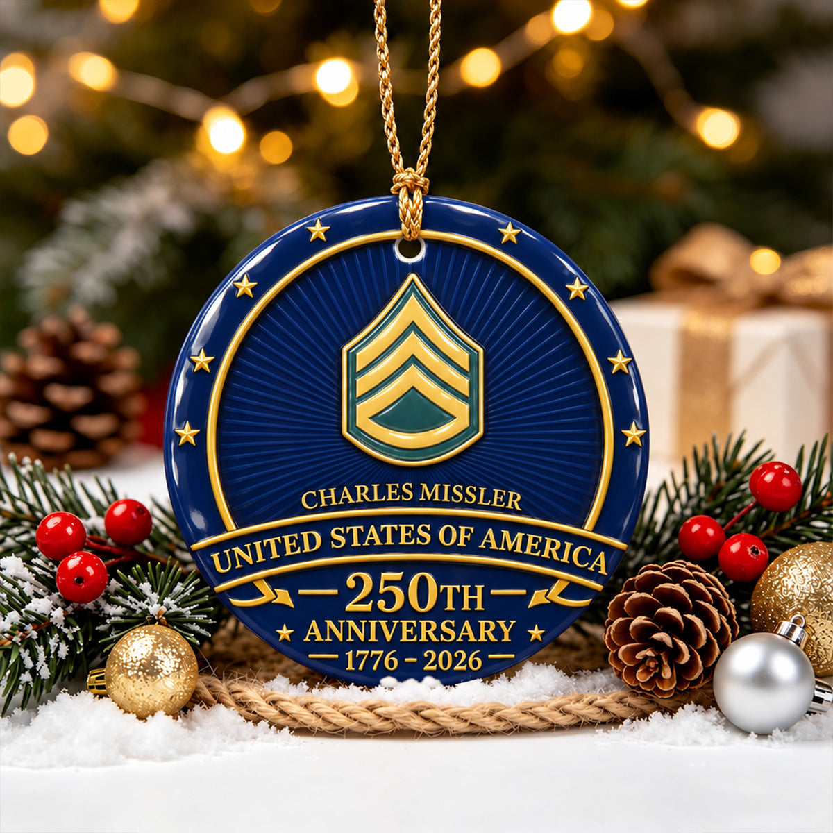 Personalized Army Ceramic Ornament Custom Military Rank and Text Gift