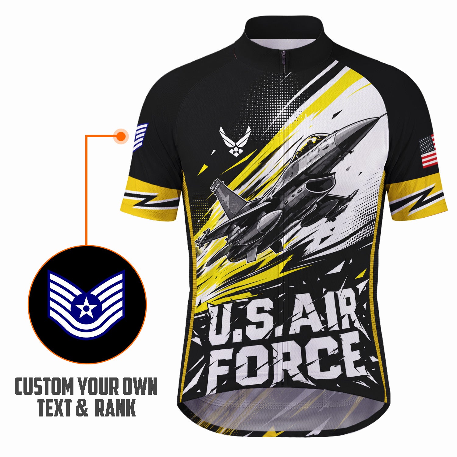 Custom USAF Cycling Jersey Personalized Name Rank Veteran Bike Shirt