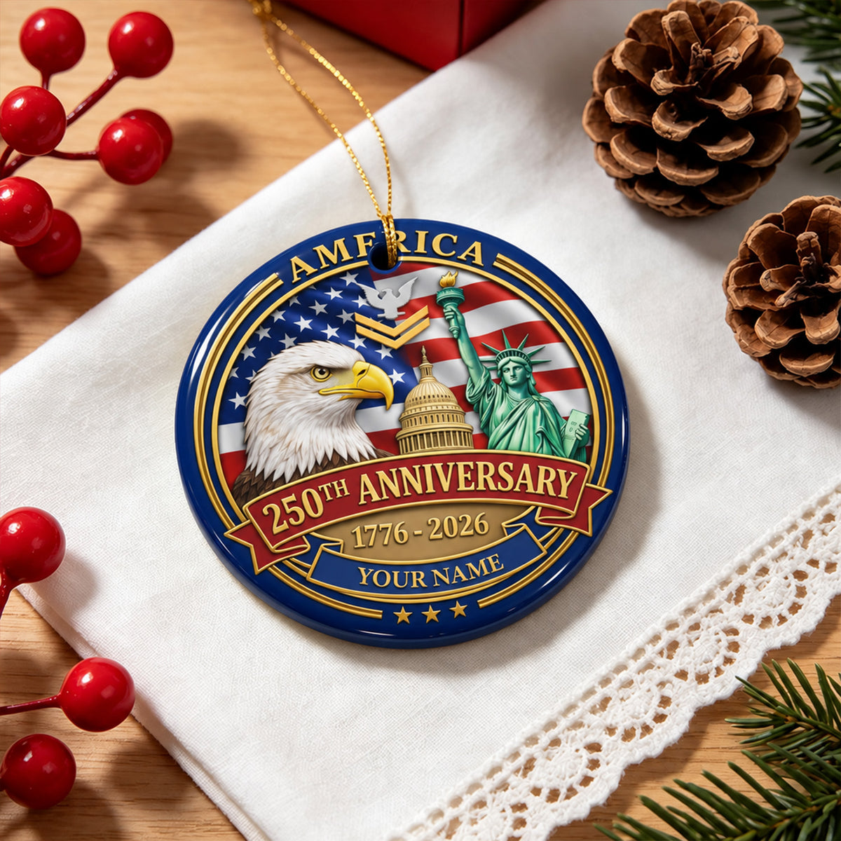 Personalized Navy Ceramic Ornament Custom Military Rank and Text Gift