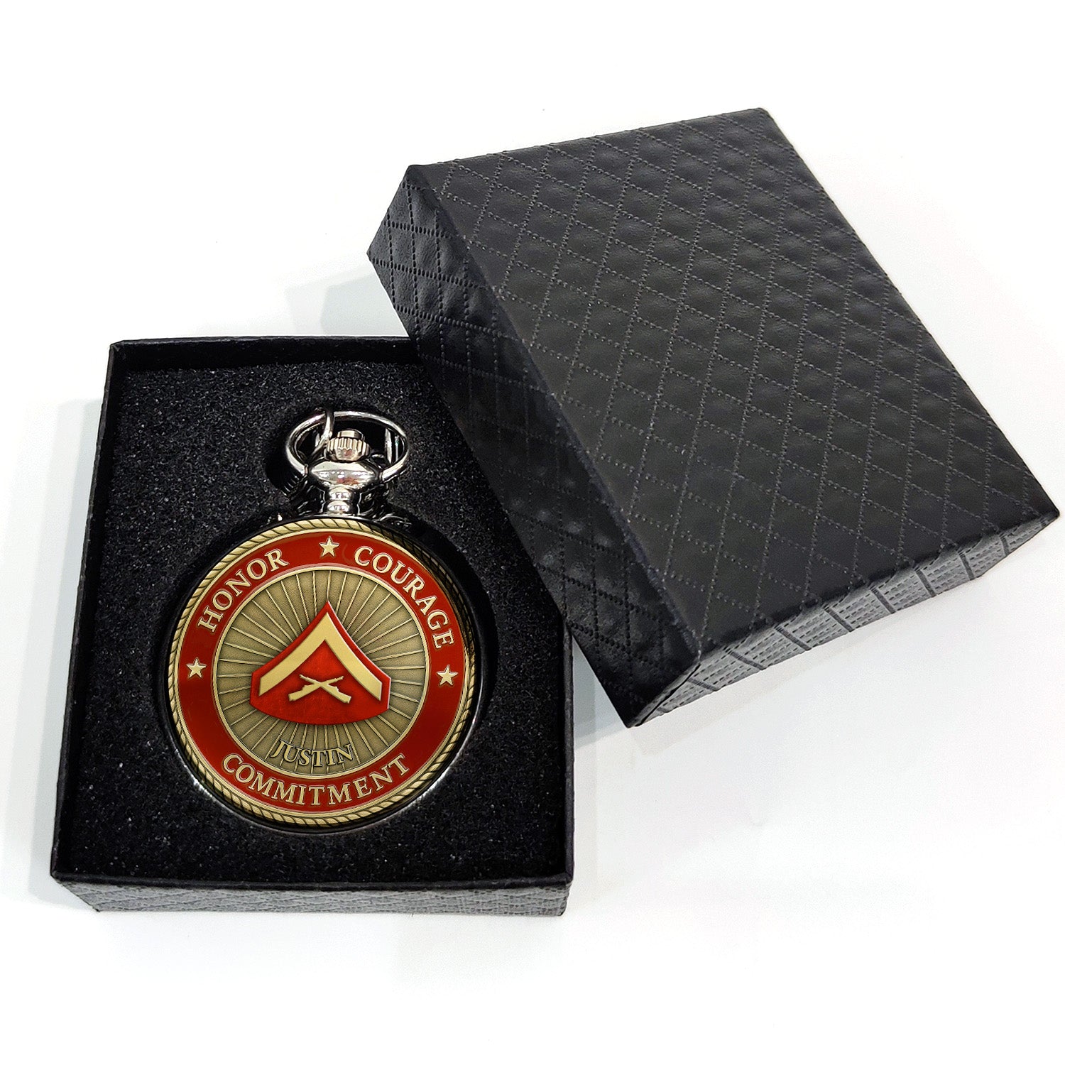 Personalized MARlNE Core Values - Custom Rank/Name Pocket Watch
