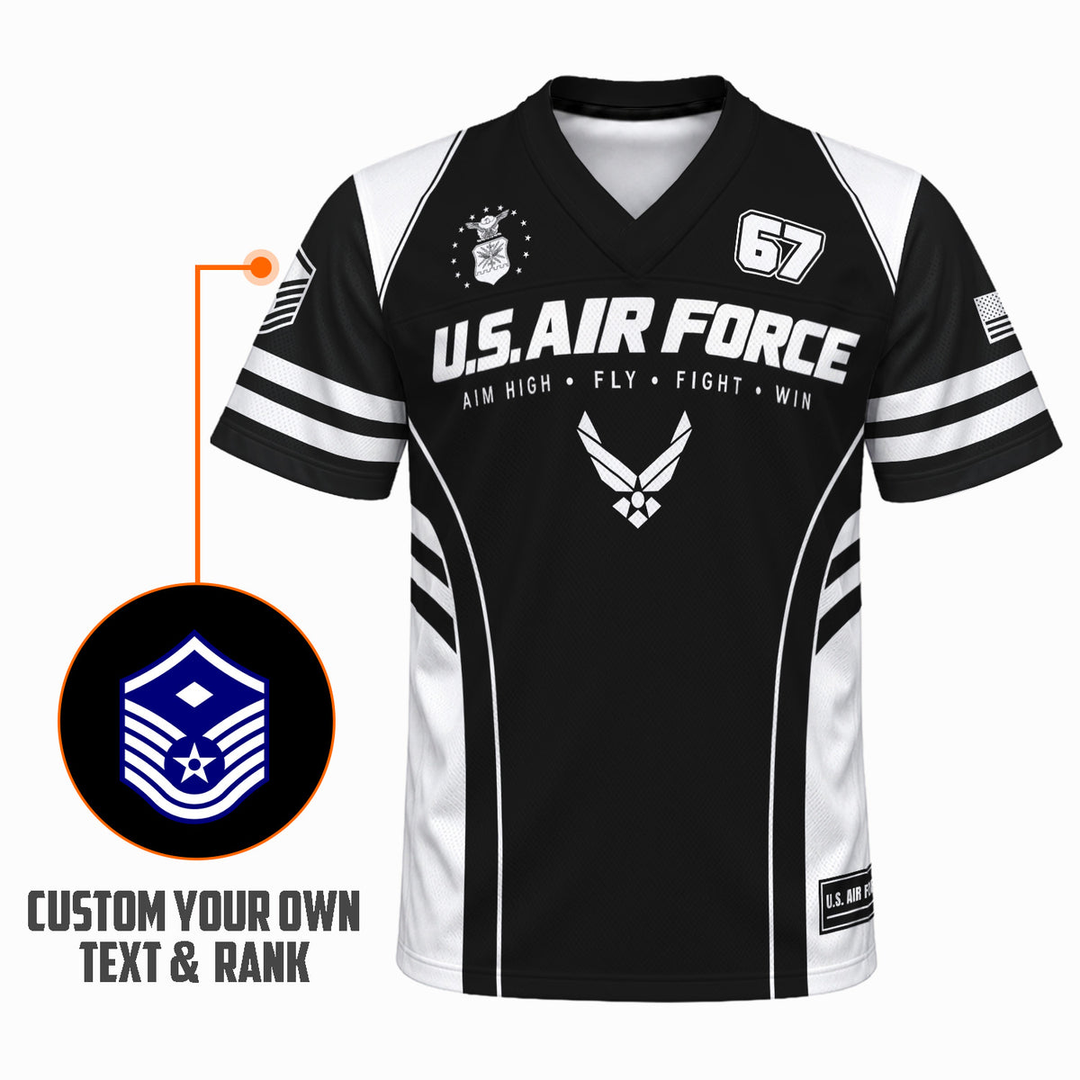 U.S. Air Force Personalized Sports Jersey Custom Rank Text and Number