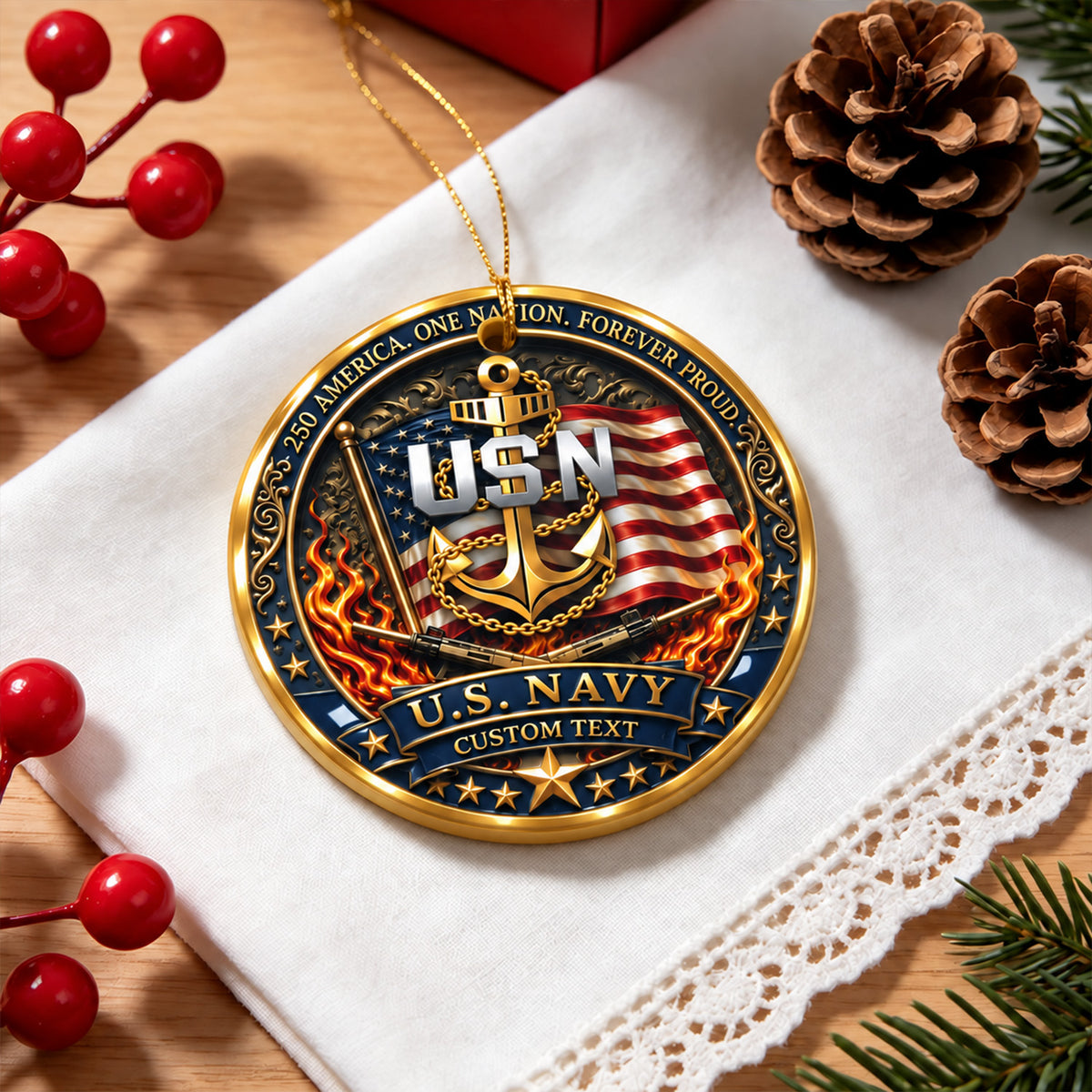 Custom USMC 3D Relief Ornament Personalized Rank and Custom Text