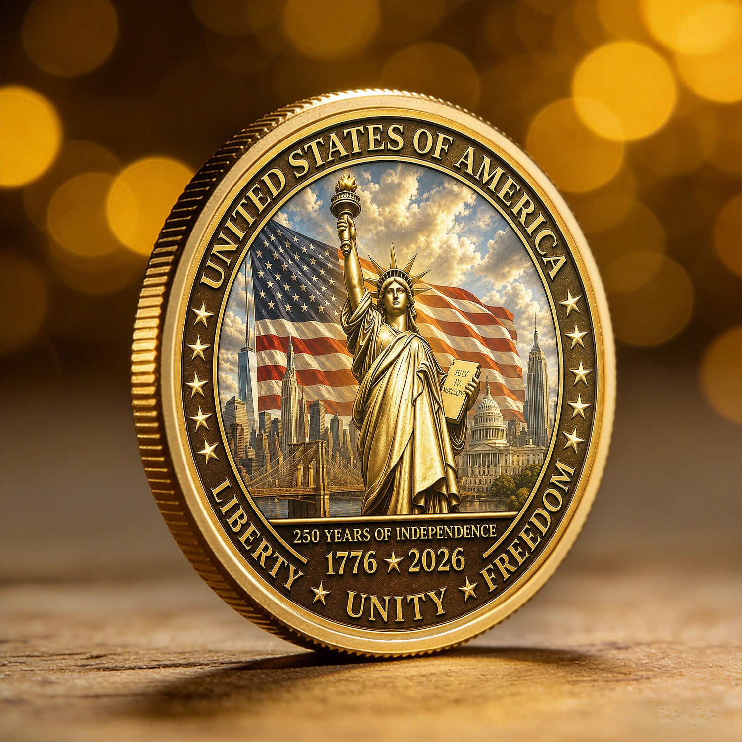 USA 250th Anniversary 1776-2026 3D Challenge Coin Patriotic Gift